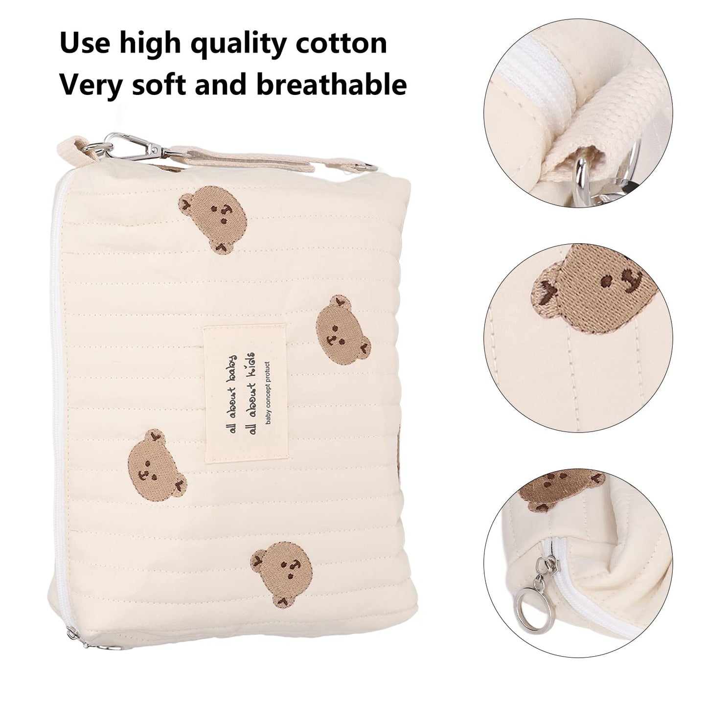 La bolsa de pañales para bebés, la bolsa de pañales al aire libre conveniente reutilizable patrón lindo para ir de compras(Bordado de oso)