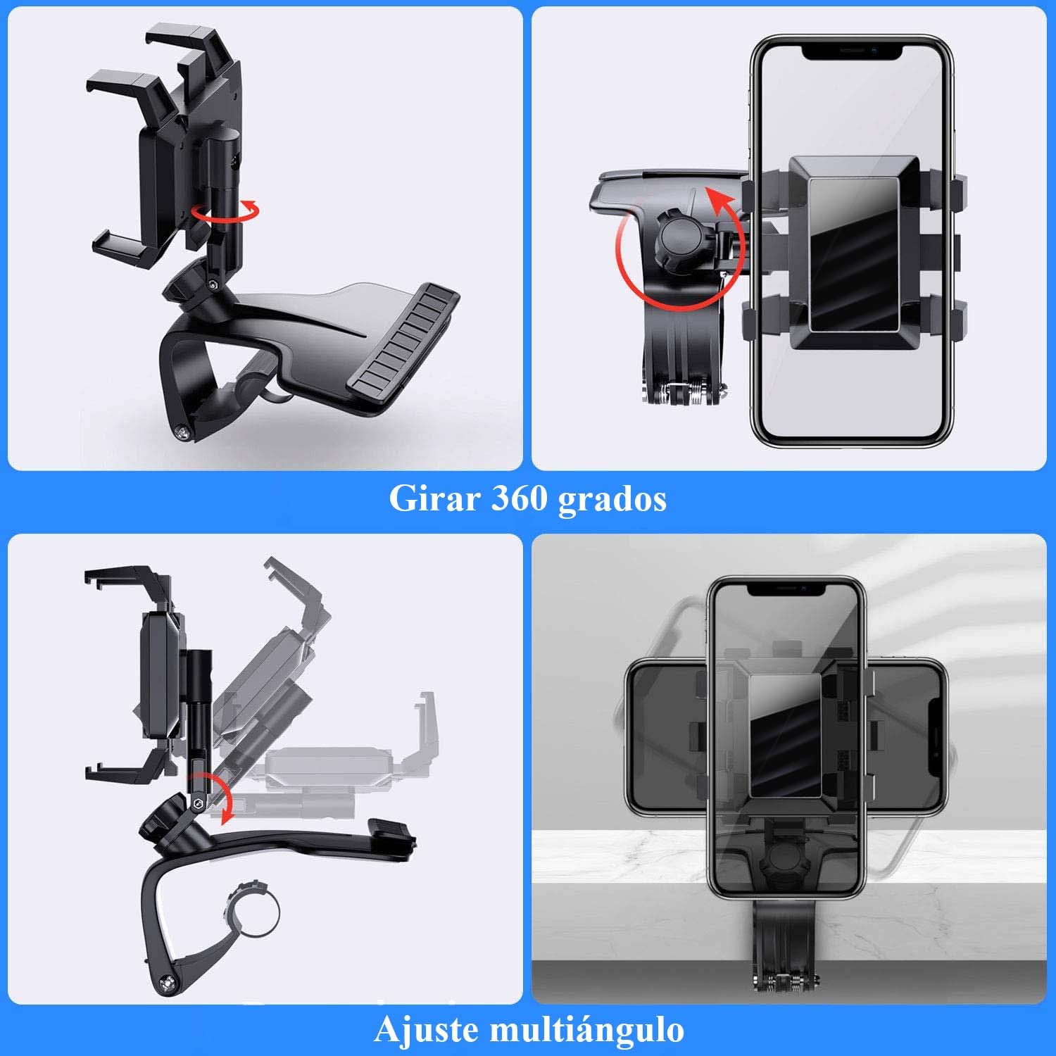 Soporte Móvil VADUMA Negro con Visualización de Número Giratoria 360° para Coche