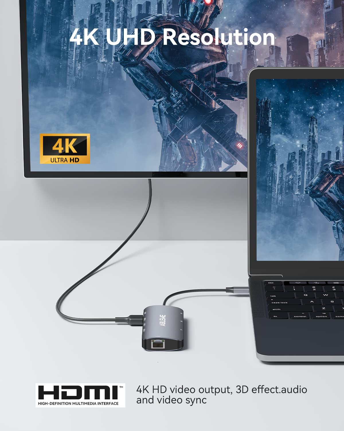 ABLEWE HUB USB C, 8 en 1 Adaptador USB C a hdmi 4K,USB 3.0 3 Puertos,Lector Tarjetas SD/TF,Puerto Gigabit Ethernet,87 Power Delivery Carga,Type C Hub Compatible para MacBook,MacBook Pro,Chromebook
