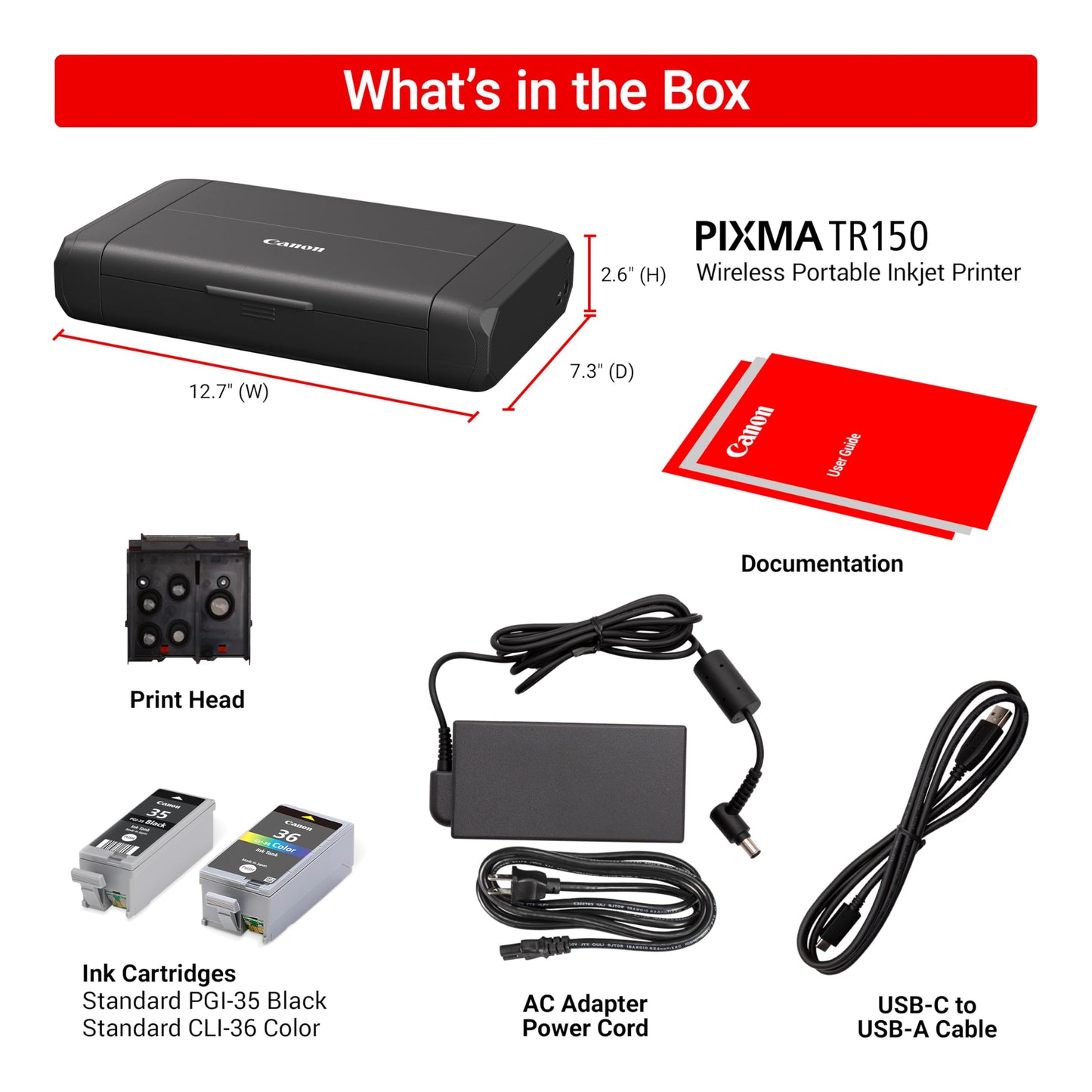Canon Pixma TR150 - Impresora móvil inalámbrica con Airprint y Cloud Compatible, Color Negro