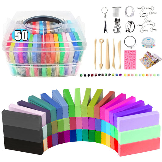 Kit de Arcilla para Modelar al Aire de 104 Piezas, Incluye 50 Colores de Arcilla para Modelar, 5 Herramientas de Escultura, 49 Accesorios de Arcilla y Cajas, Juego de Inicio de Arcilla Horneada, Seguro y No Tóxico