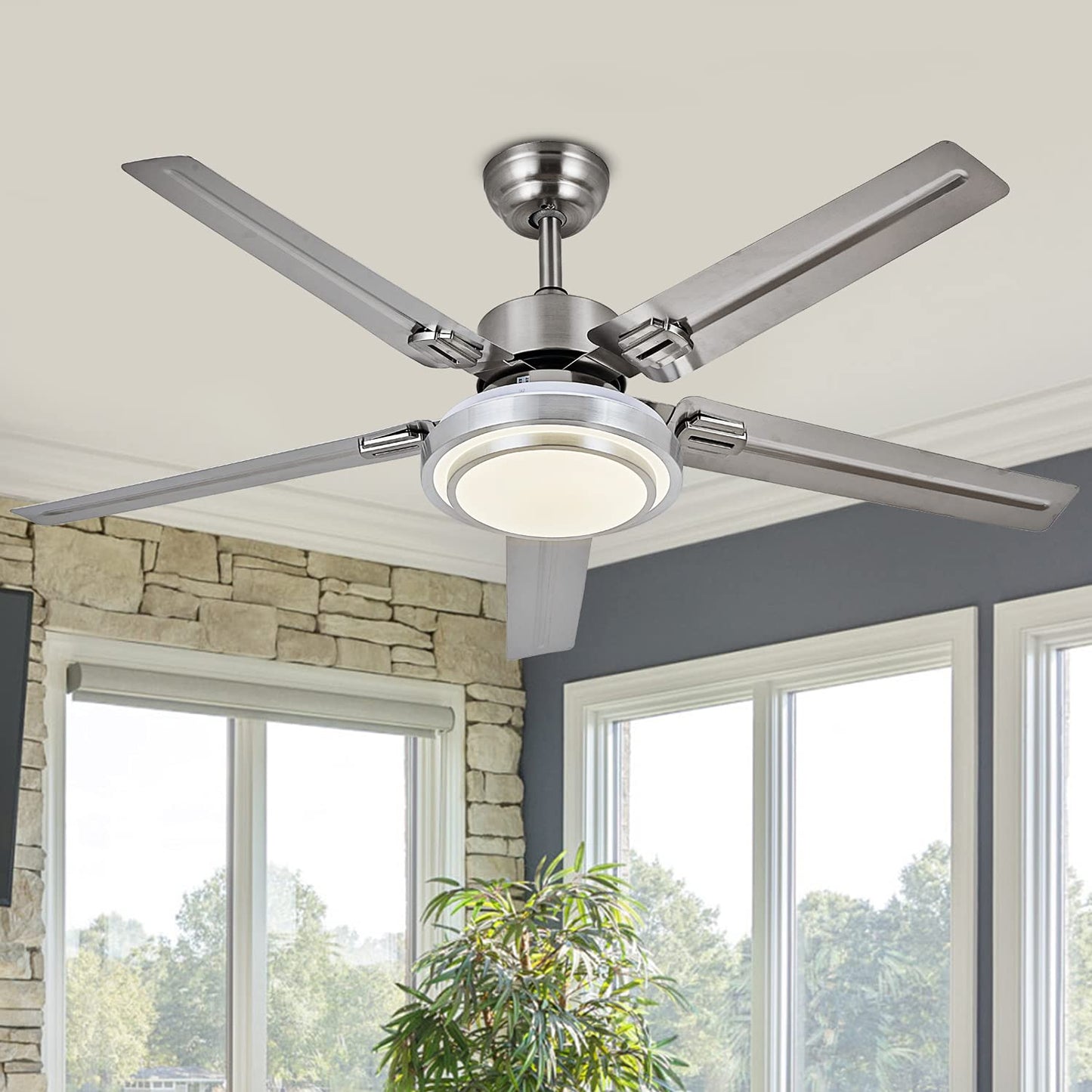 Ventilador de Techo OBCGT Níquel Cepillado con Control Remoto y Luz LED Regulable