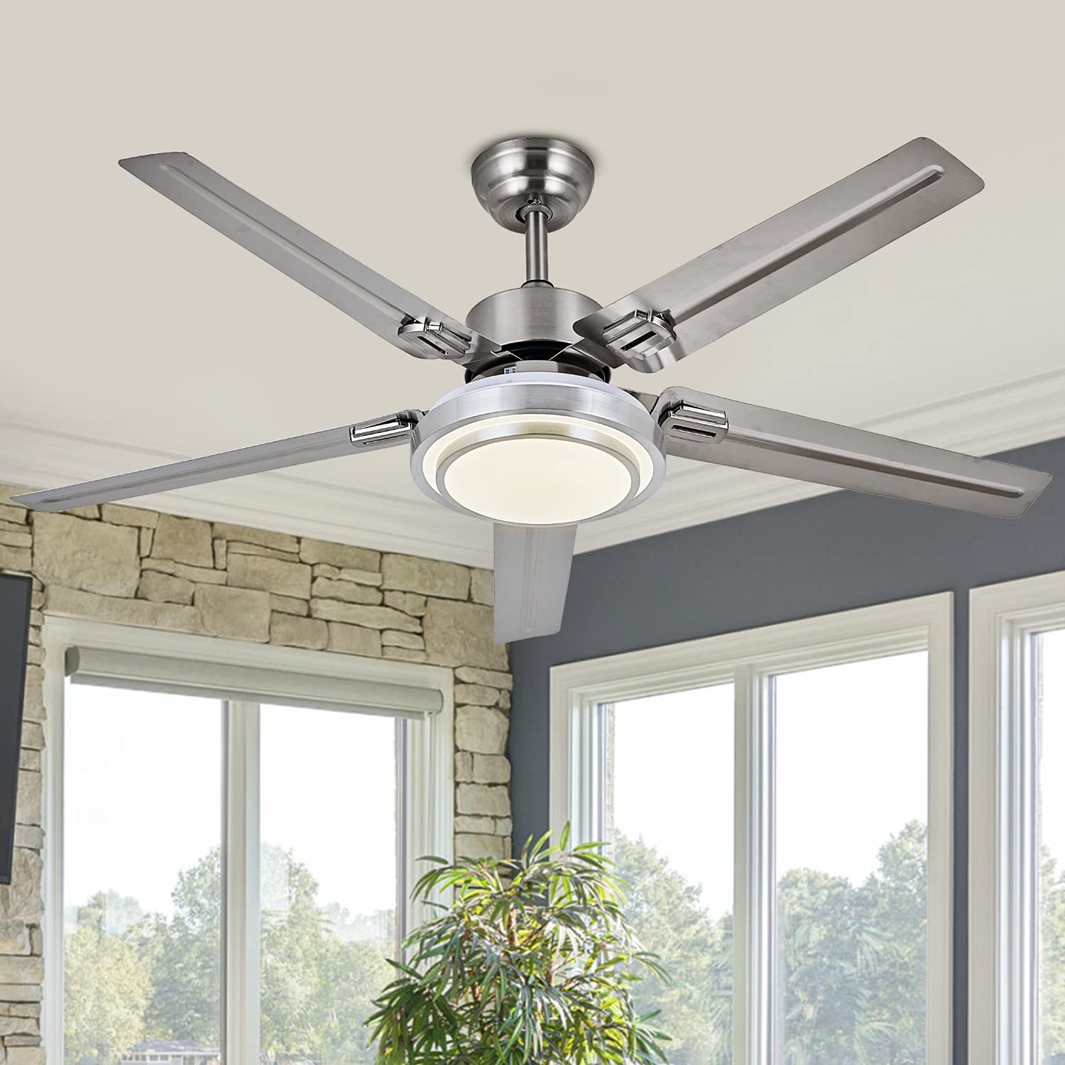 Ventilador de Techo OBCGT Níquel Cepillado con Control Remoto y Luz LED Regulable