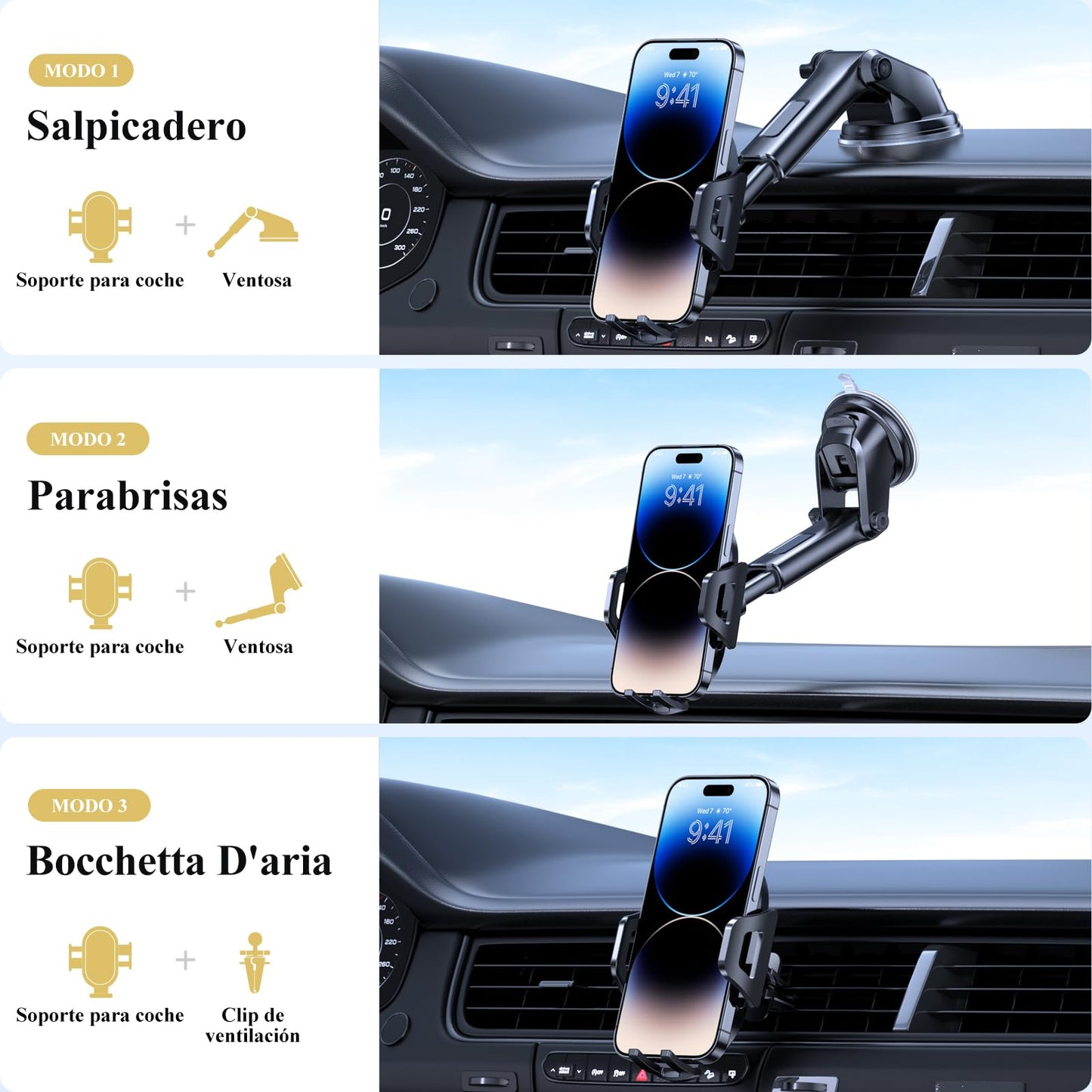 Soporte Celular Miracase Negro 3 en 1 para Automóvil