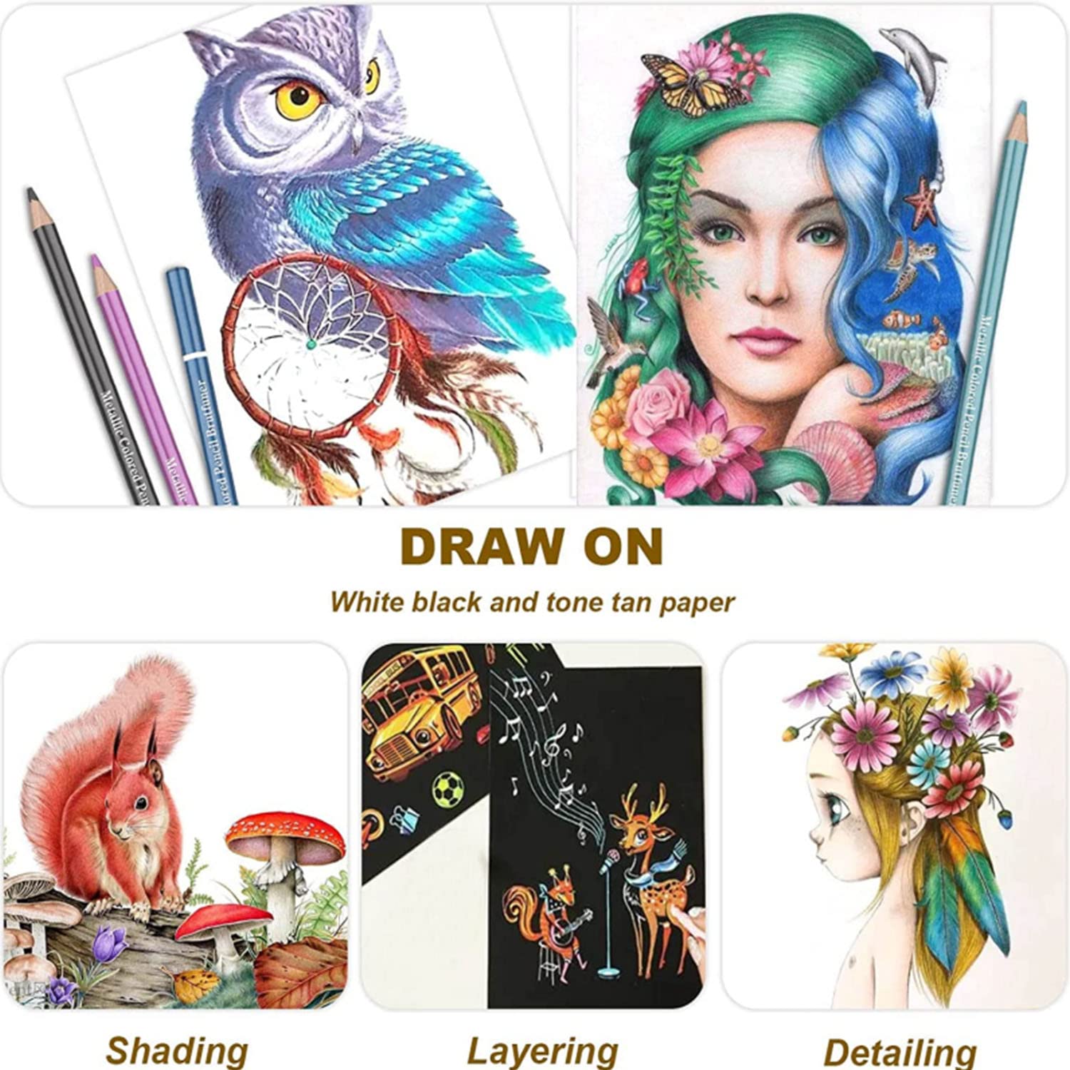 Lapices de Colores Metálico Profesional, 50 Lápices de Colores para Colorear Dibujo Esbozos, Núcleo blando, Numerados, uego de Lápices Para Colorear Para Artistas