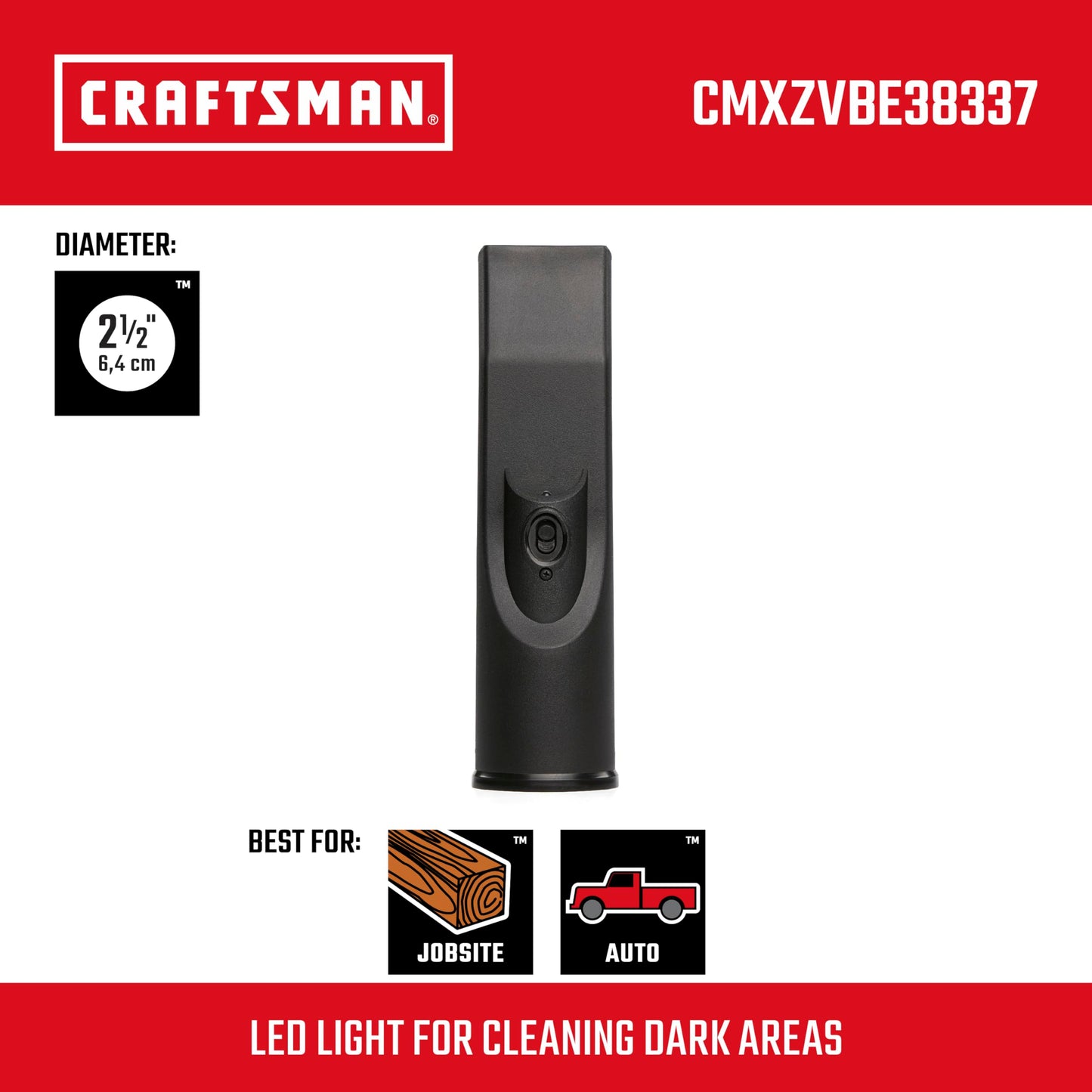 Craftsman CMXZVBE38337 2-1/2 Pulgadas. Boquilla de Coche con luz LED, Accesorio de aspiradora para Tienda húmeda/Seca