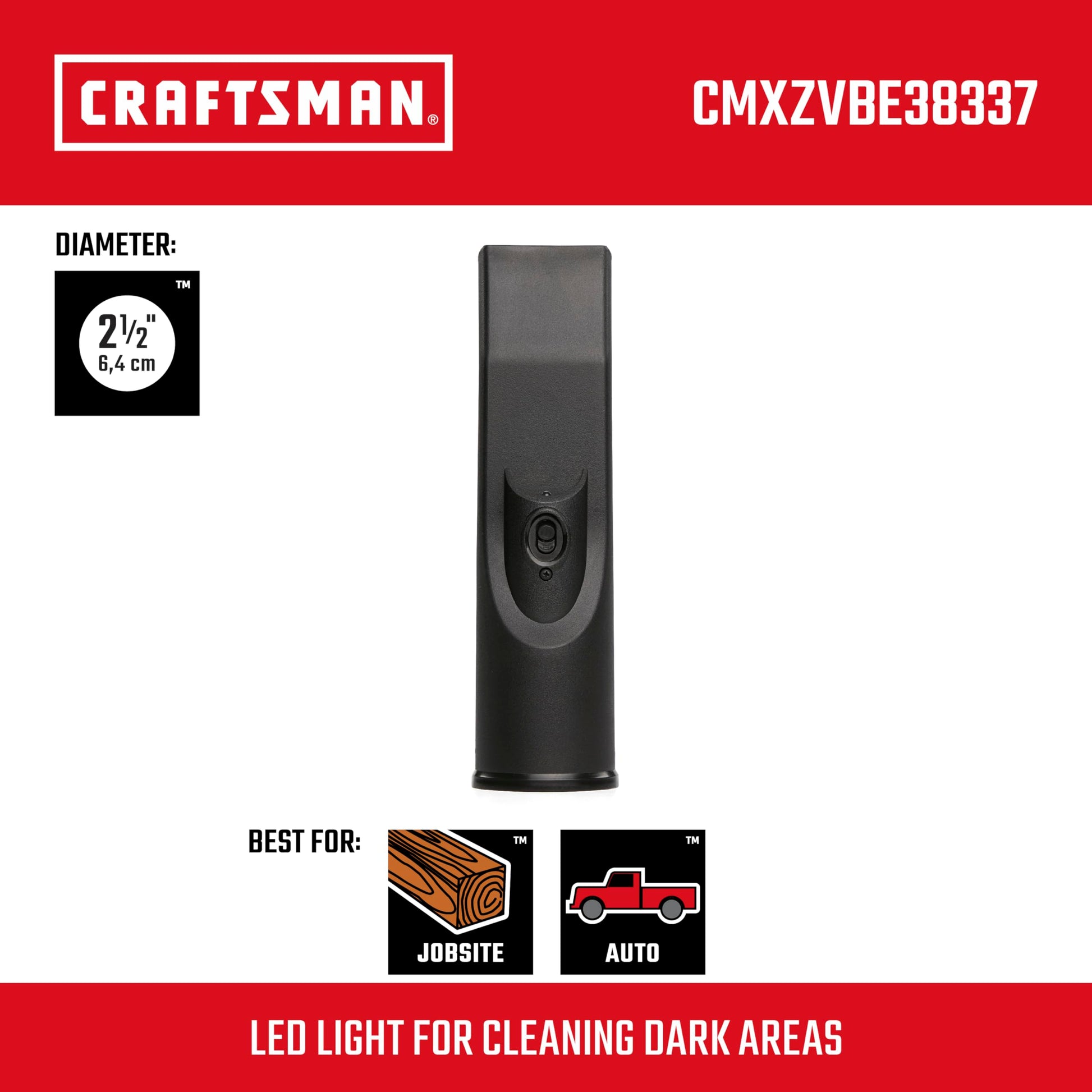 Craftsman CMXZVBE38337 2-1/2 Pulgadas. Boquilla de Coche con luz LED, Accesorio de aspiradora para Tienda húmeda/Seca