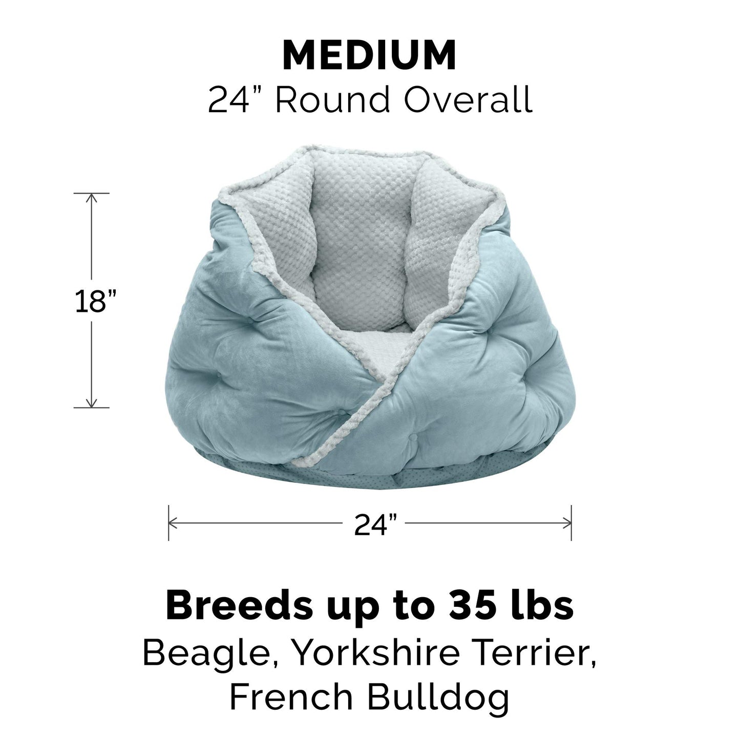 Furhaven 24" Round Medium Dog Bed Minky Plush & Velvet Calming Hug Nest, Washable - Aquamarine, 24-Inch