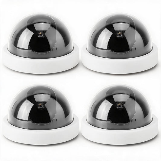 Cámara de Simulación de Cúpula CCTV Falsa con Luz Led de Advertencia 4PCS Blanco