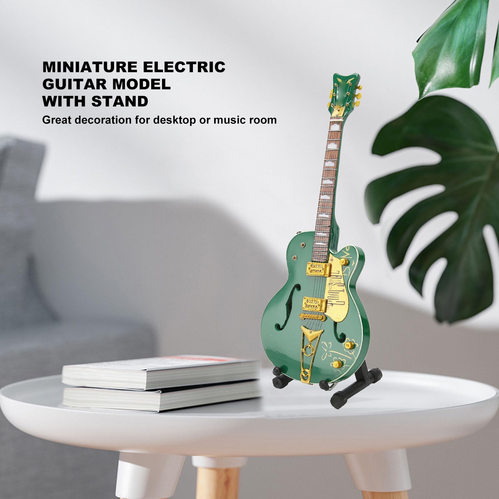 Tyenaza Guitarra Miniatura, Modelo de Guitar de Madera de 10 Pulgadas, Modelo de Guitarras Eléctrica en Miniatura Verde con Soporte y Estuche, Juguete Guitar Acústica Regalo para Niño y Niña
