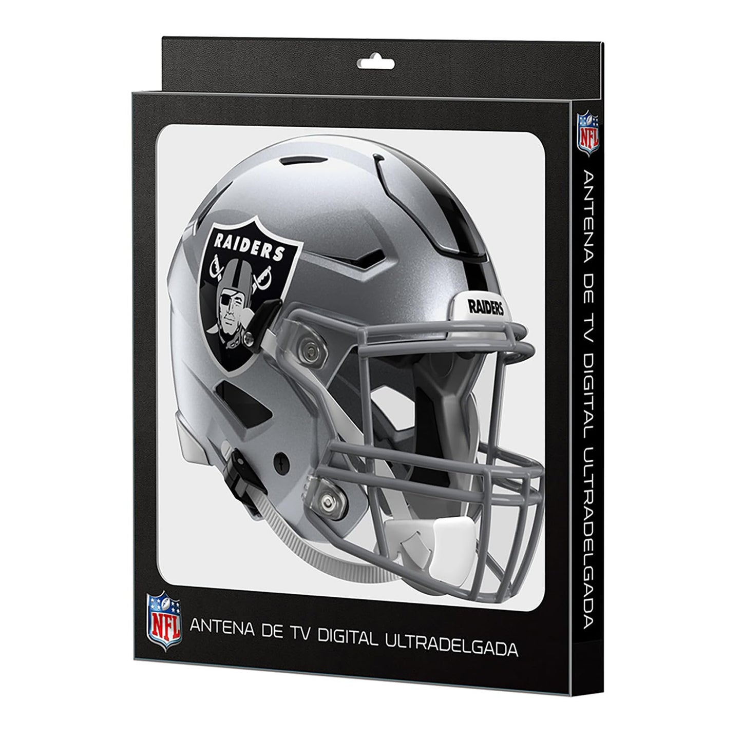 NFL Antena Digital HD para TV, Las Vegas Raiders, Diseño de Casco, Ultradelgada de Alta Definición + Cable Coaxial de 5 Metros - Licencia Oficial