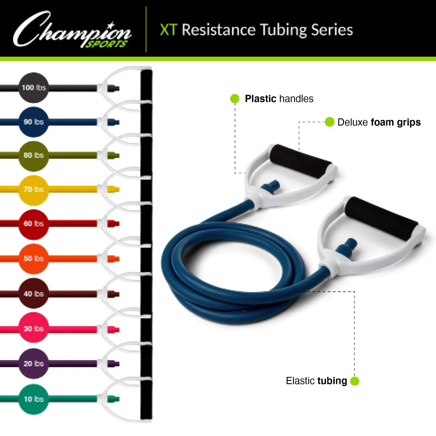 Champion - Bandas Deportivas de Resistencia para Hombres y Mujeres, Banda elástica Duradera para Entrenamiento de Fuerza, Estiramiento, rehabilitación, Equipo de Entrenamiento en casa de Primera