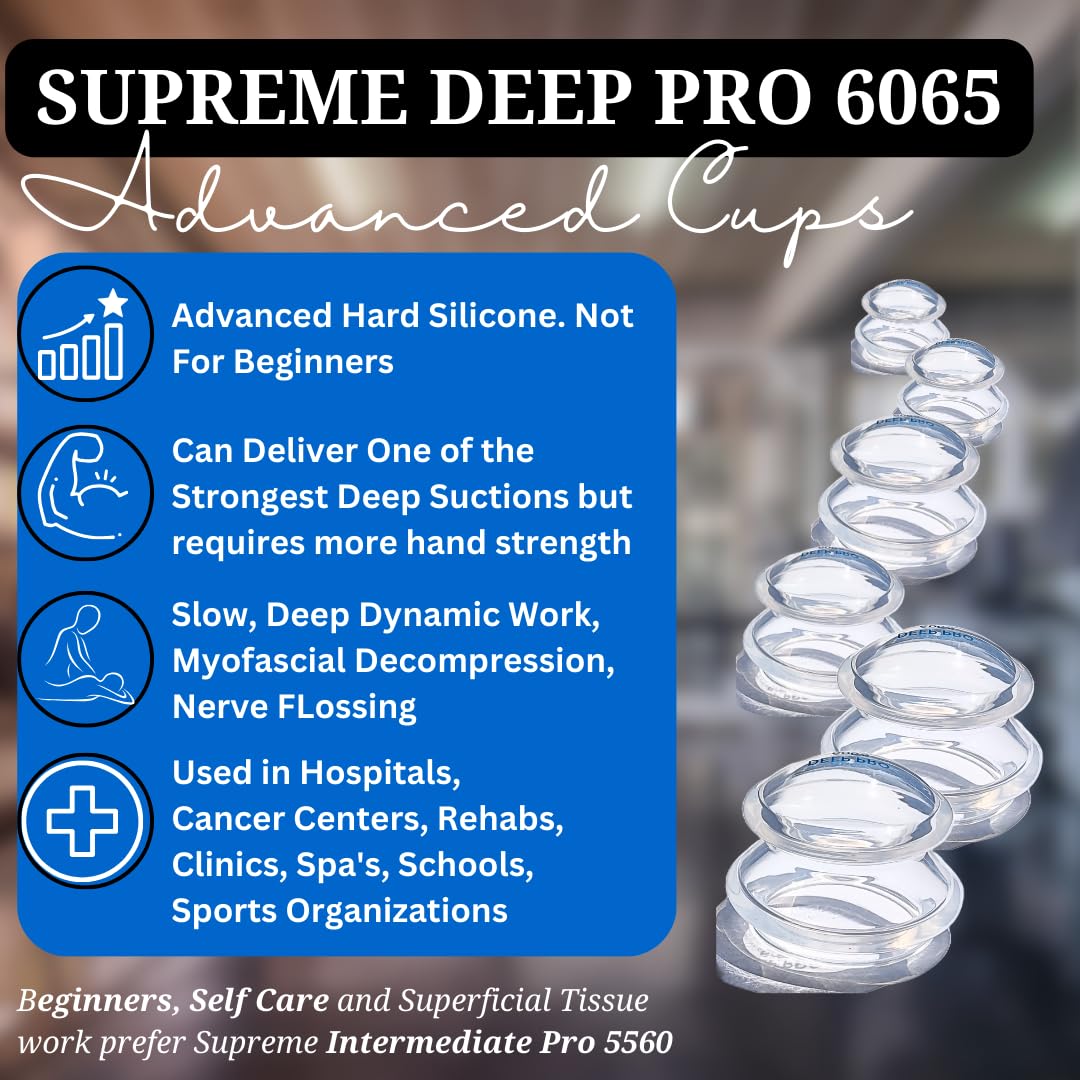Cupping Warehouse Advanced Supreme 6 DEEP PRO 6065 Juego de terapia de ventosas profesional. Ventosas terapeuticas. Juego de ventosas de silicona mas dura para ventosas de masaje profundo.