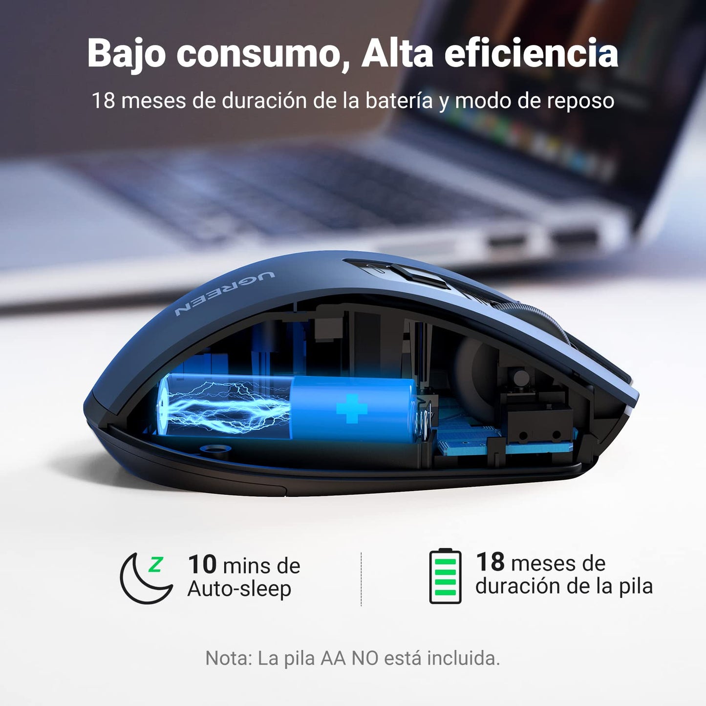 Mouse Inalámbrico UGREEN Negro Ergonómico 4000 dpi 6 Botones