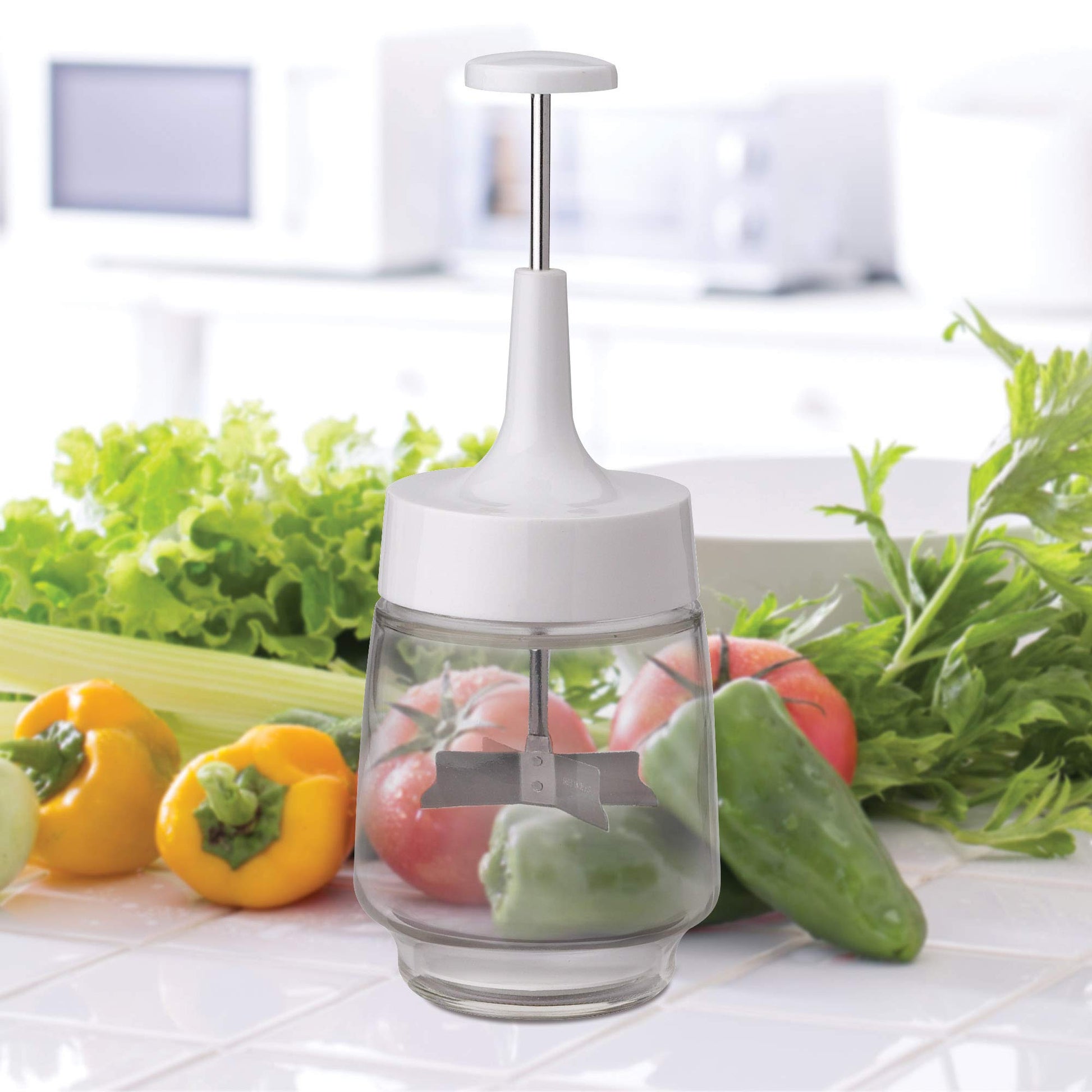 HIC Kitchen - Picador de cebolla antiguo, cuchillas de acero inoxidable 18/8 de borde liso