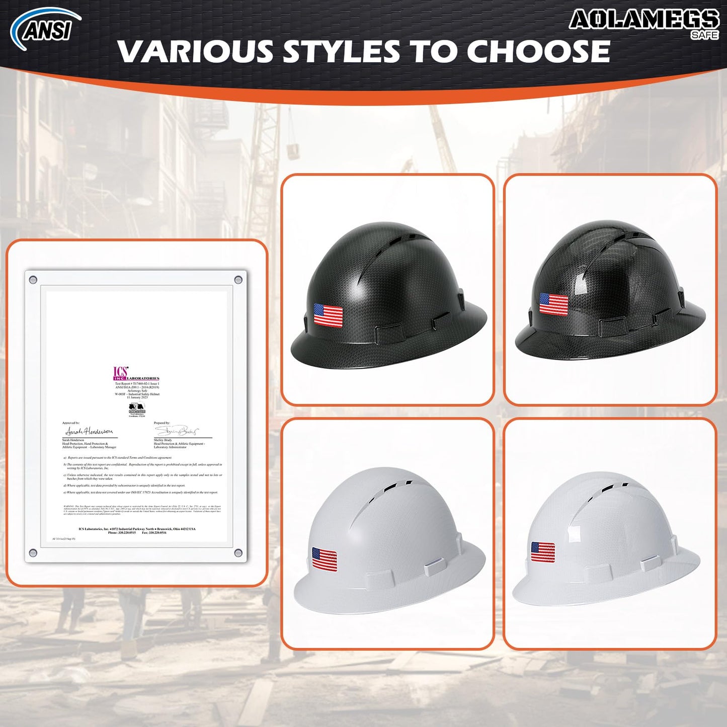 Casco de ala completa de fibra de carbono blanco brillante con gafas de seguridad y forro para hombres y mujeres, OSHA construcción, casco de seguridad con correa de barbilla y visera solar
