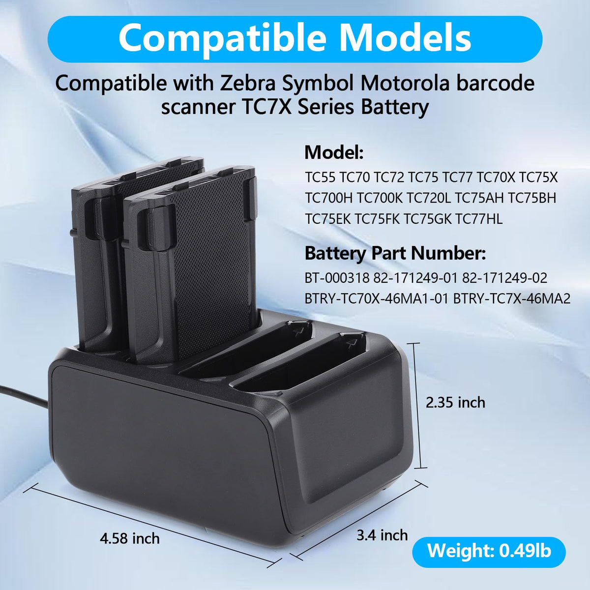 Cargador de Batería Zebra Negro para Escáner de Código de Barras TC70 TC70X TC72 TC77 TC75 TC55 de 4 Ranuras