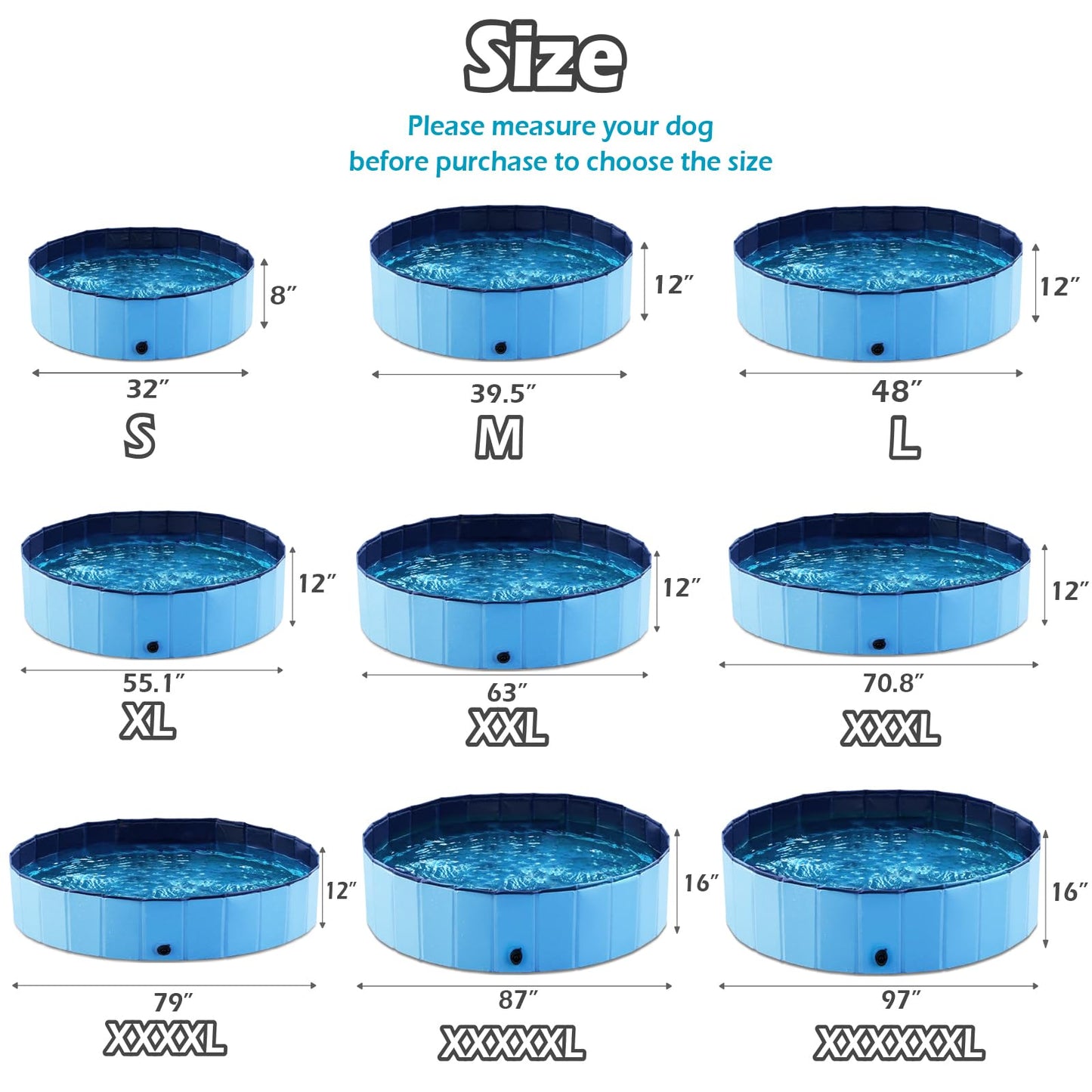 Jasonwell Alberca para Perro Plegable - Piscina para Perros y Mascotas Portátil Alberca Grande de Plastico Duro Tina Plegable para Perro Bañera de PVC al Aire Libre para Perros Gatos y Niños 48´´