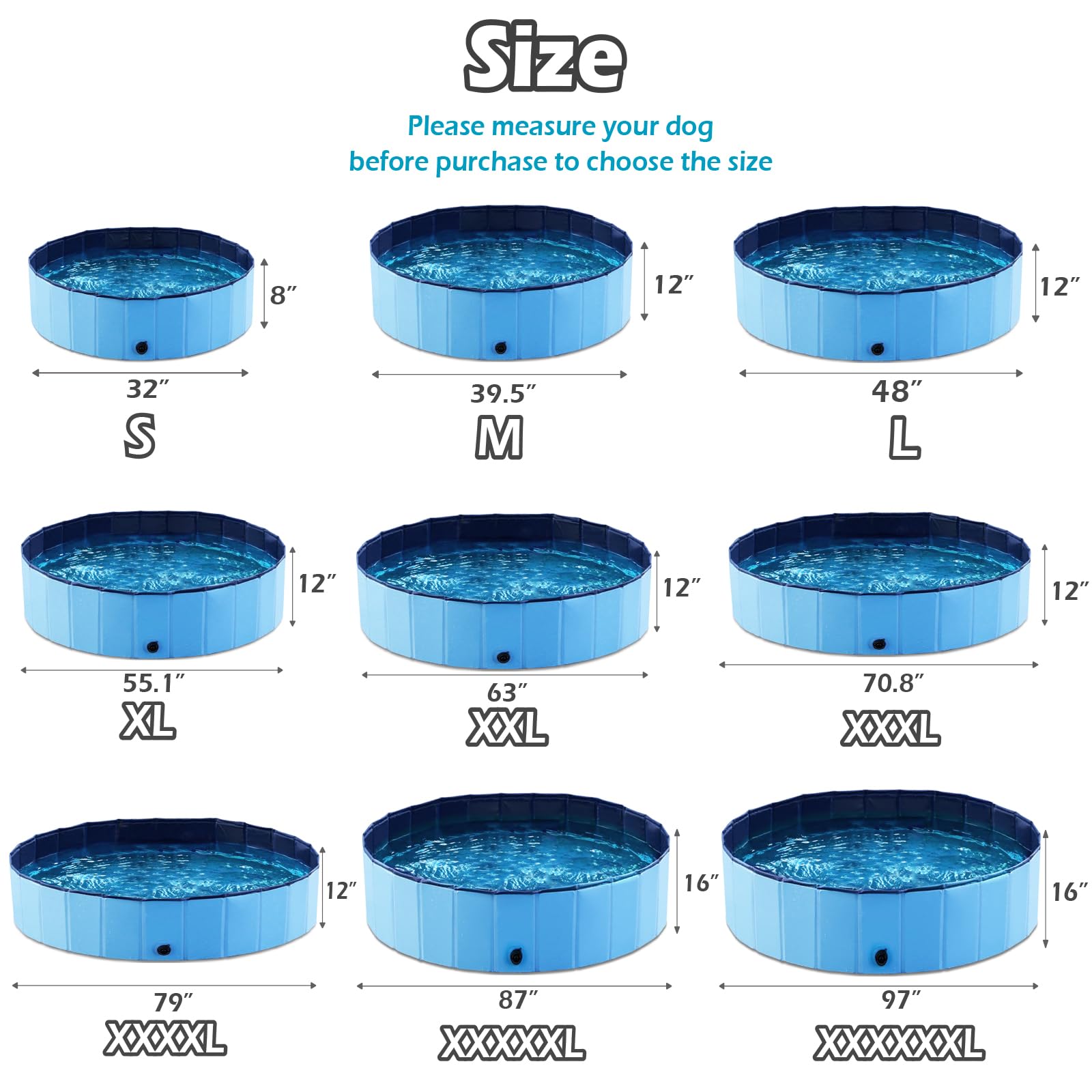 Jasonwell Alberca para Perro Plegable - Piscina para Perros y Mascotas Portátil Alberca Grande de Plastico Duro Tina Plegable para Perro Bañera de PVC al Aire Libre para Perros Gatos y Niños 48´´