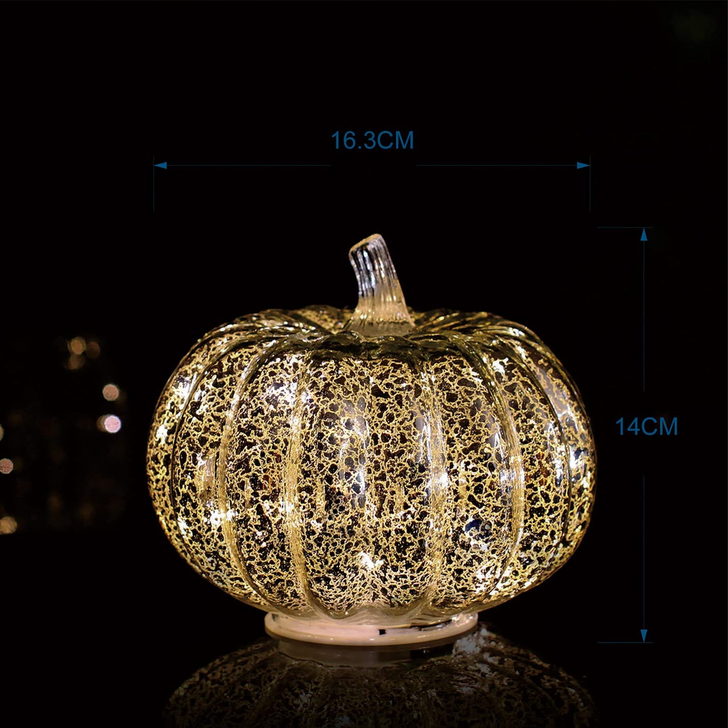 Luz de Calabaza de Vidrio Mercurio Romingo Plata con Temporizador 5.5 Pulgadas para Decoración de Halloween, Otoño y Acción de Gracias