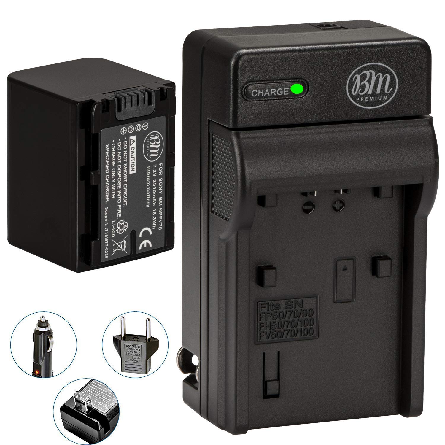 Big Mike's Electronics BM-NPFV70K3-3 Auto Battery Charger Negro - Cargador (Ión de Litio, NP-FV70, 2540 mAh, 7.2 V, Negro, Cargador de batería automático)