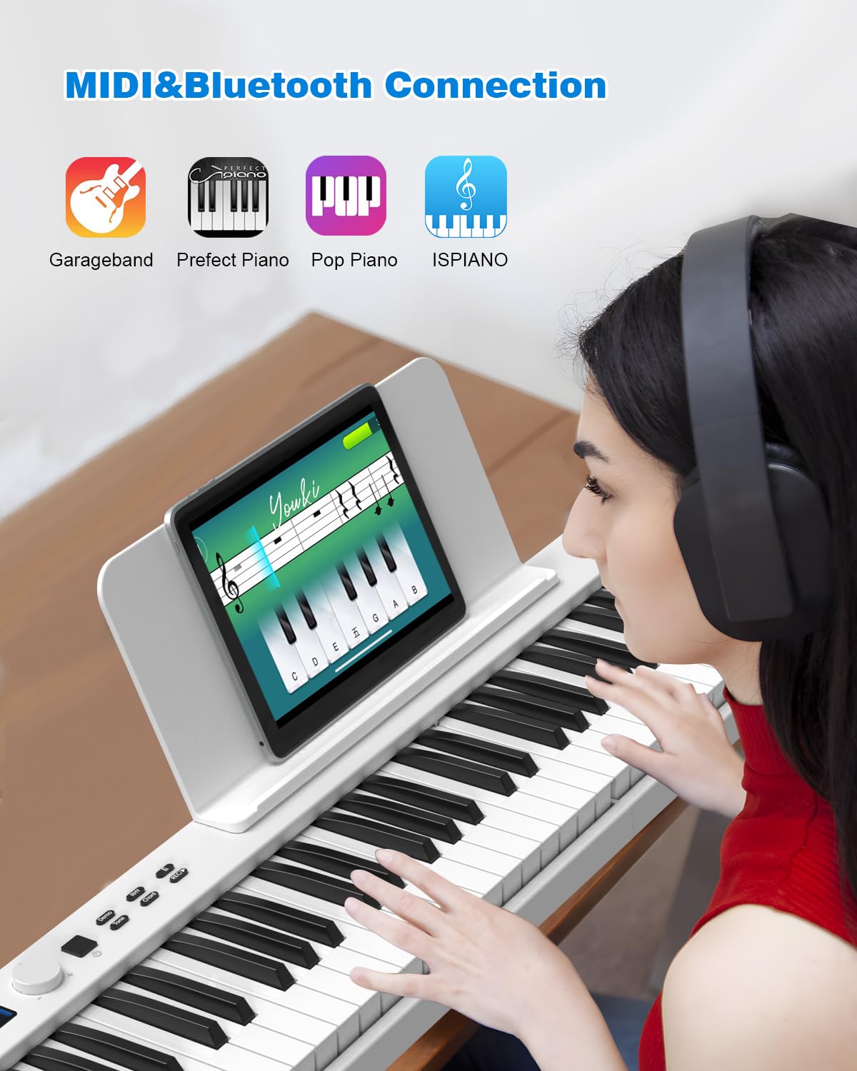 Teclado de Piano OYAYO Negro Plegable 88 Teclas para Principiantes