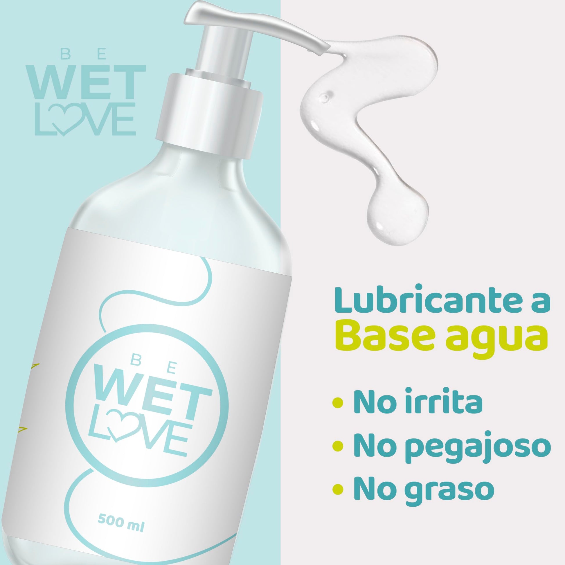 Lubricante Íntimo Be Wetlove Base de Agua con Aloe Vera, sin Olor, 500 ml