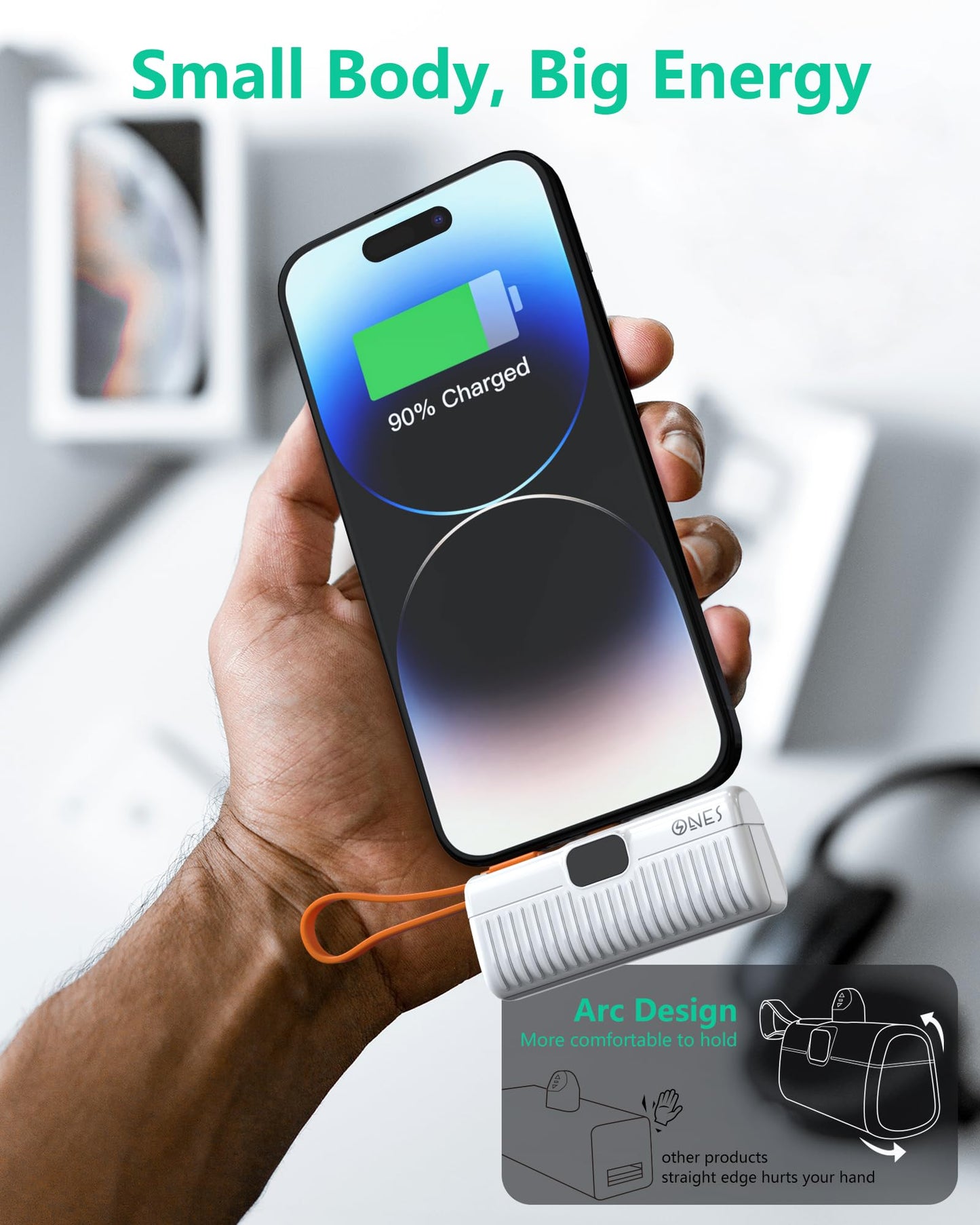 Batería Externa ONES Blanca Carga Rápida con Pantalla LED y Mini Cargador Portátil 5000mAh