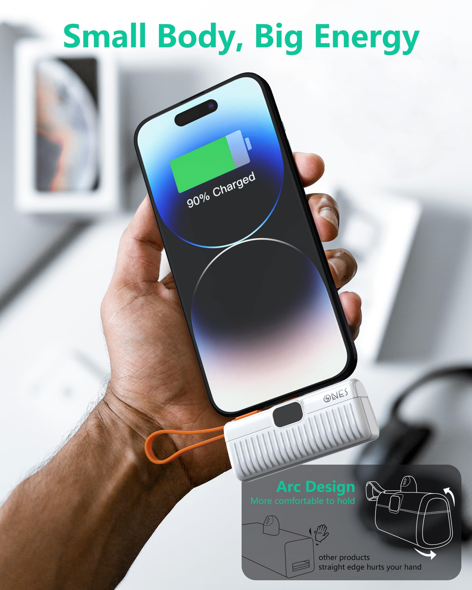 Batería Externa ONES Blanca Carga Rápida con Pantalla LED y Mini Cargador Portátil 5000mAh