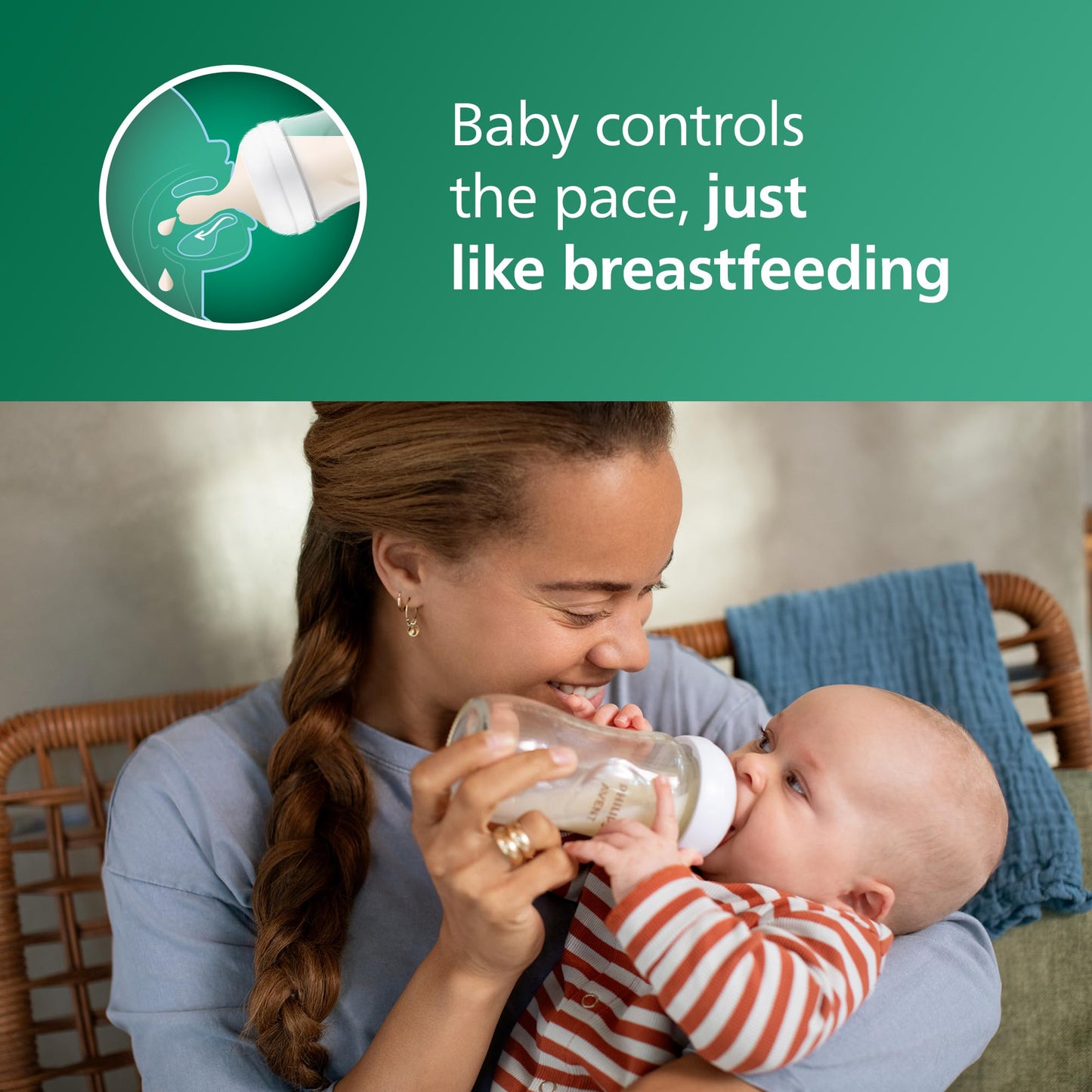 Biberón de Vidrio Natural Philips Avent 8 Onzas con Boquilla de Respuesta Natural Flujo Medio