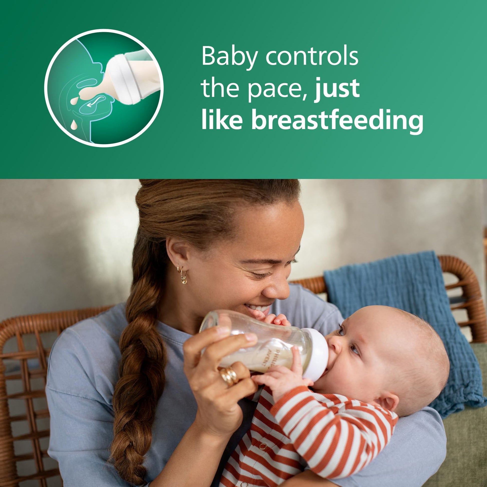 Biberón de Vidrio Natural Philips Avent 8 Onzas con Boquilla de Respuesta Natural Flujo Medio