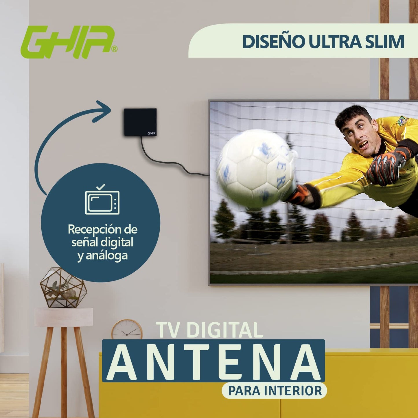 GHIA Antena para Interior con Amplificador GANT-001