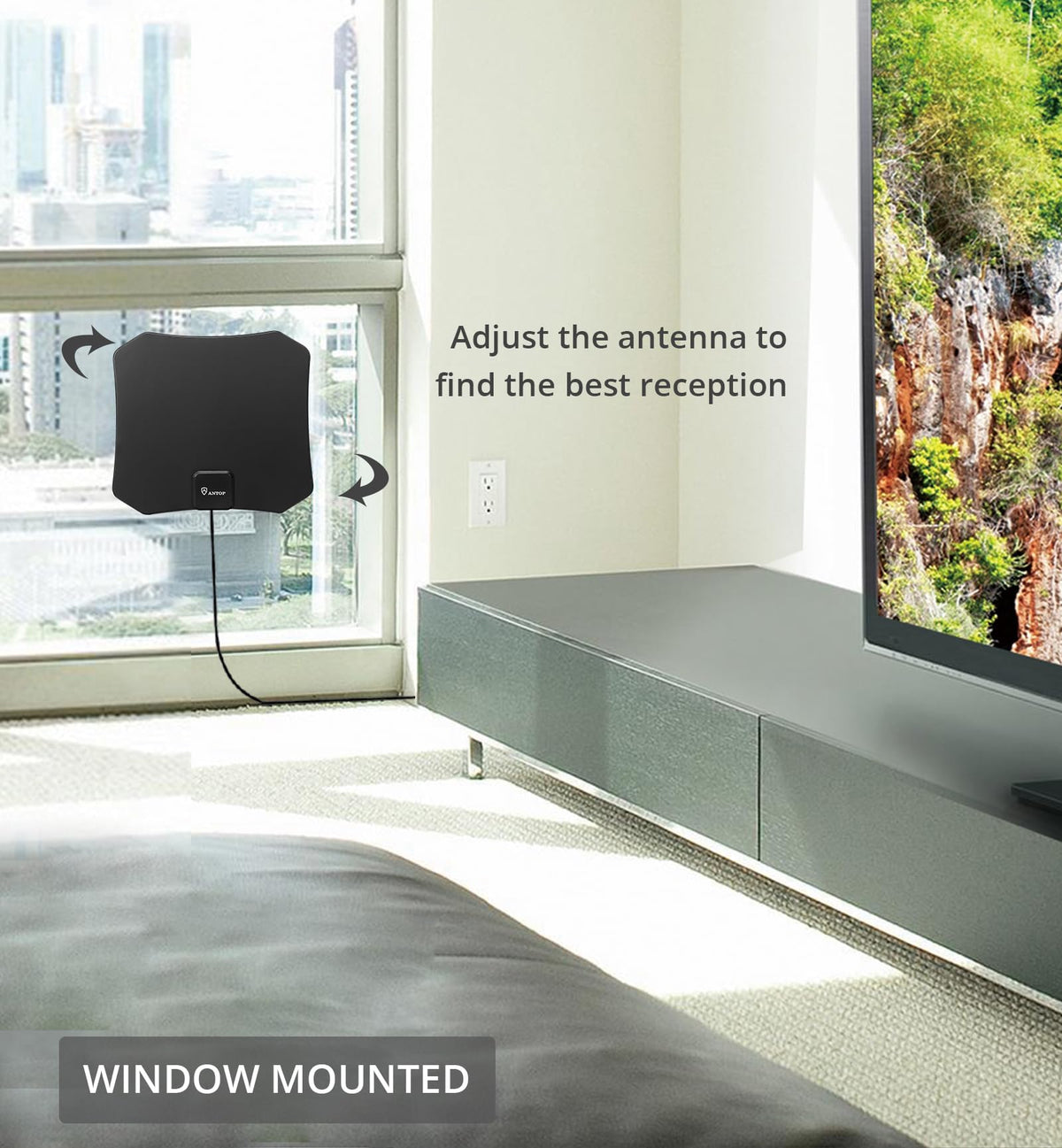 Antena de TV HD ANTOP Negra con Recepción Multidireccional para Interiores Compatible con Canales Locales 4K 1080P UHF VHF