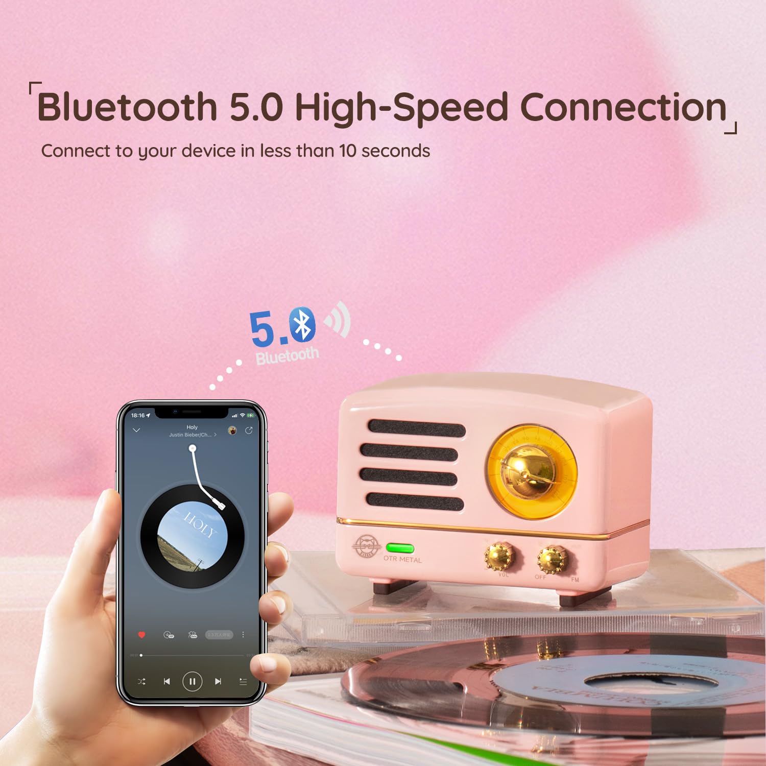 Muzen - Altavoz Bluetooth portátil, Altavoz inalámbrico pequeño de Metal OTR, Radio FM con Antena AUX, 10 Horas de Tiempo de reproducción prolongado, Audio estéreo de Alta fidelidad con veliz,