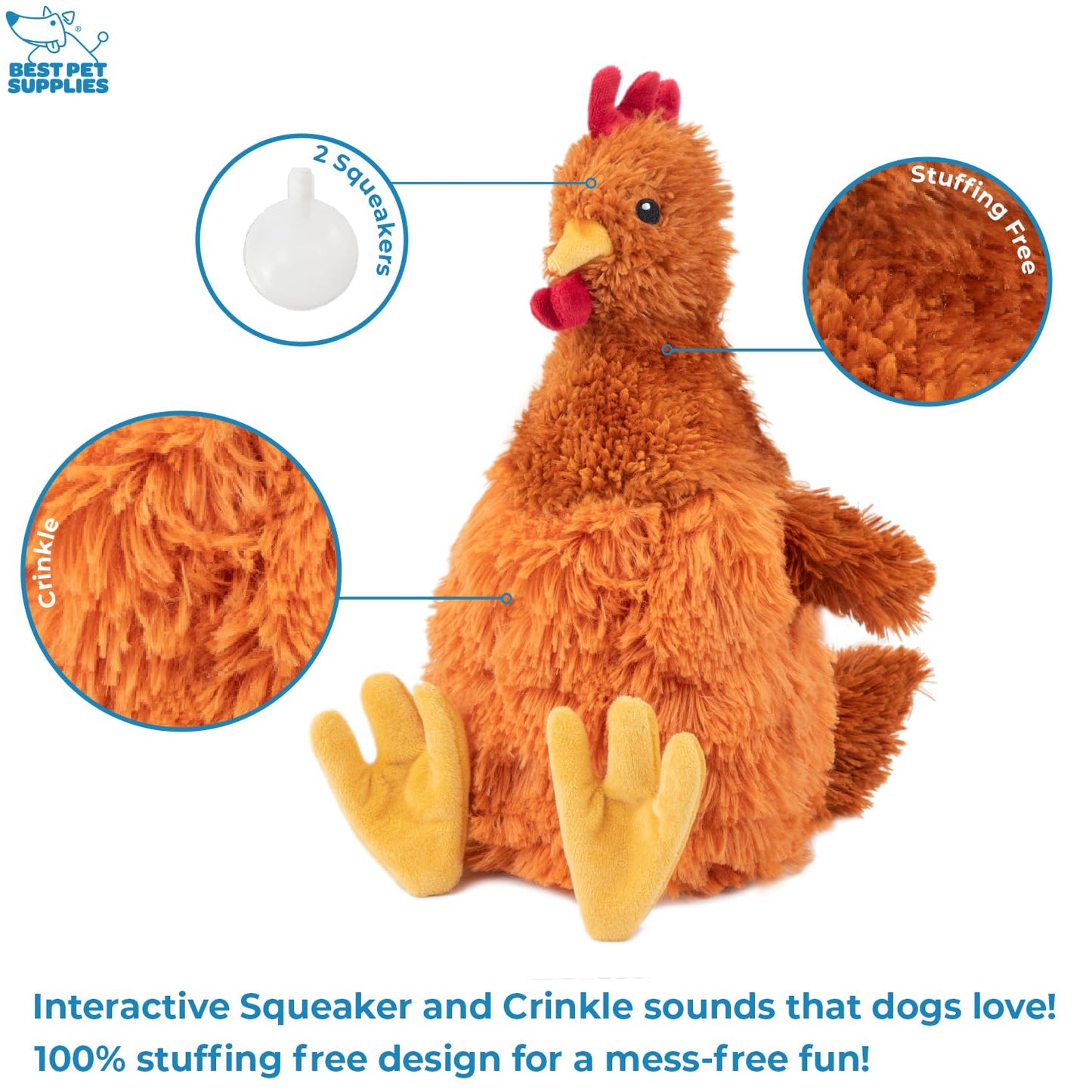 Best Pet Supplies - Juguetes de Peluche para Perros de Pollo Arrugado para Juegos interactivos, Cachorros y Adultos Mayores, Forma de Juguete de Pollo Colorido, Lindo y mimoso, Pollo Arrugado (café)