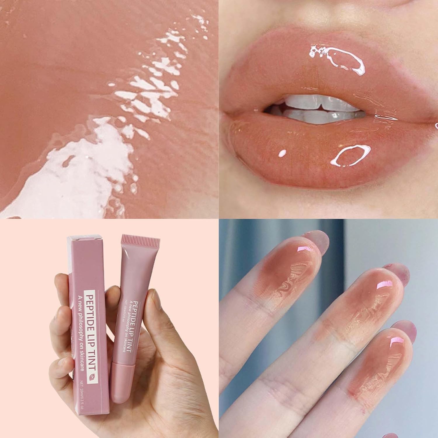 Lip Jam Brillo de Labios Hidratante Labial Voluminizador Bálsamo Labial de Larga Duración Tinte Labial Transparente Hidratante con Péptidos para Mujeres y Niñas, Labios No Pegajosos (2#)