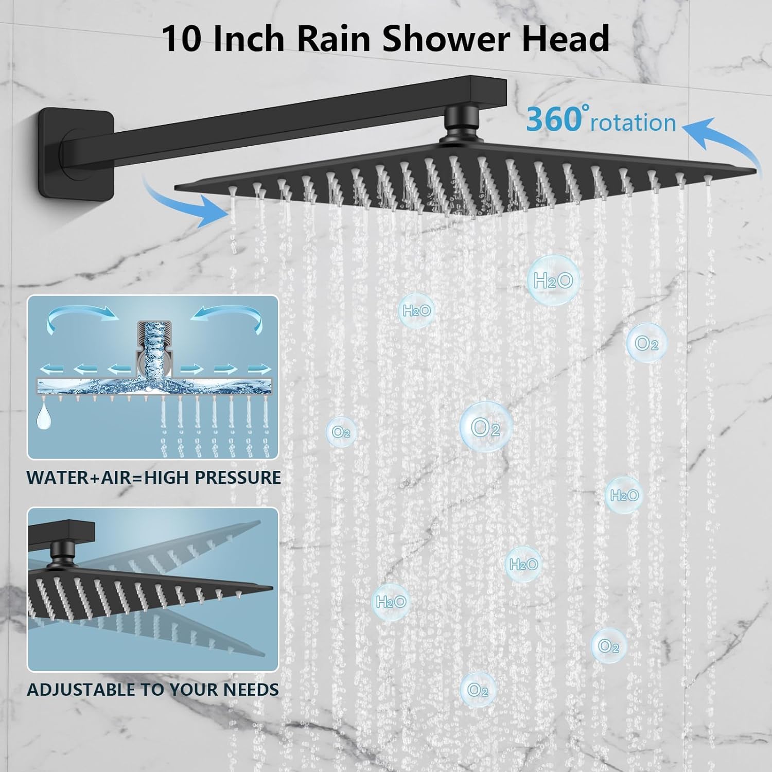 Grifos Ducha Empotrados Set- UCMDA Sistema de Ducha Inteligente Mezclador, Regadera Negro para Baño, Cabeza de Ducha Cuadrada de 10 Pulgadas y Rociador Ducha Mano Incluida Válvula Empotrada Kit