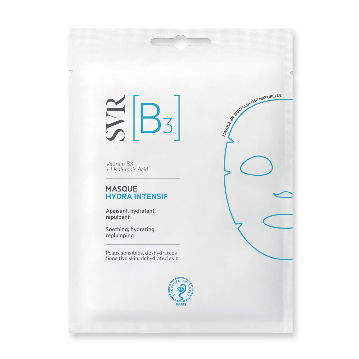 SVR [B3] Mascarilla Facial de Biocelulosa con Vitamina B3 y Ácido Hialurónico | Hidratación Intensa, Efecto Rellenador y Anti-Edad | Piel Sensible | 1 Pieza 12 ml