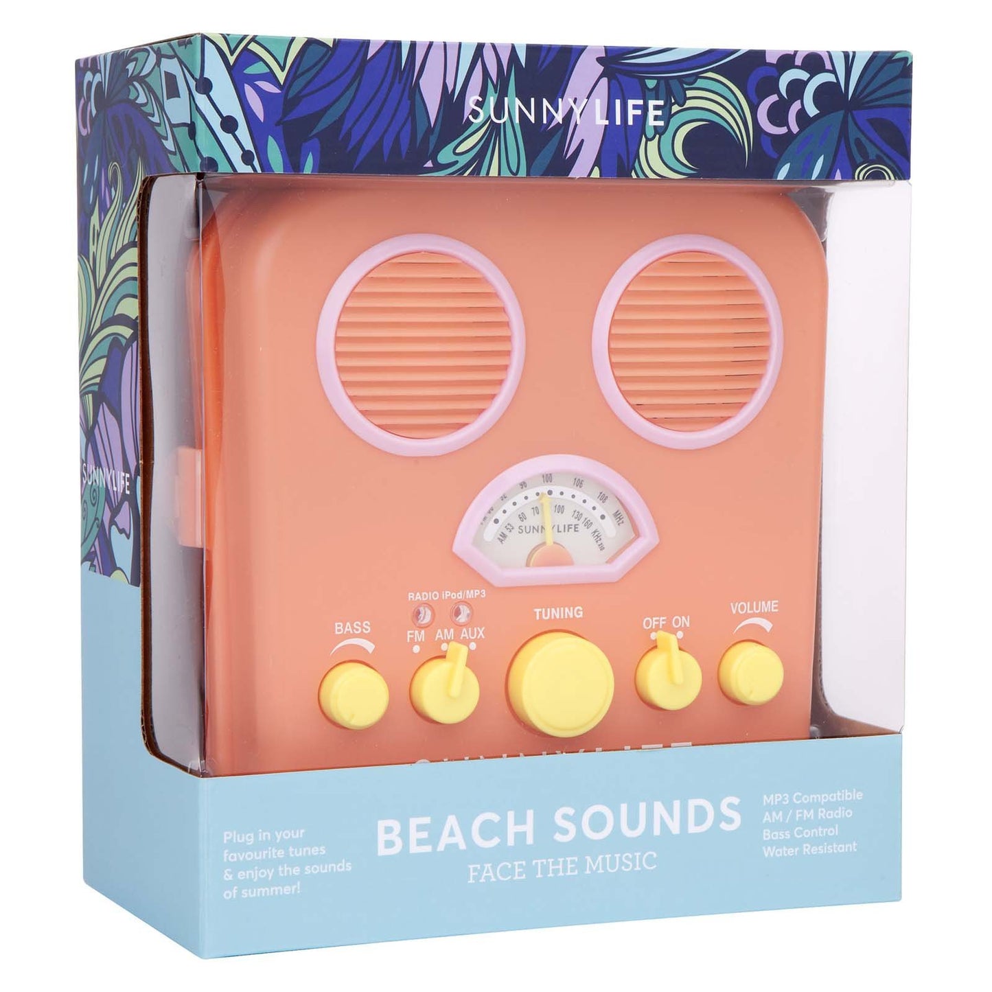 SunnyLife Altavoz y radio de playa para mujer, naranja/fiesta de bloques, Talla unica