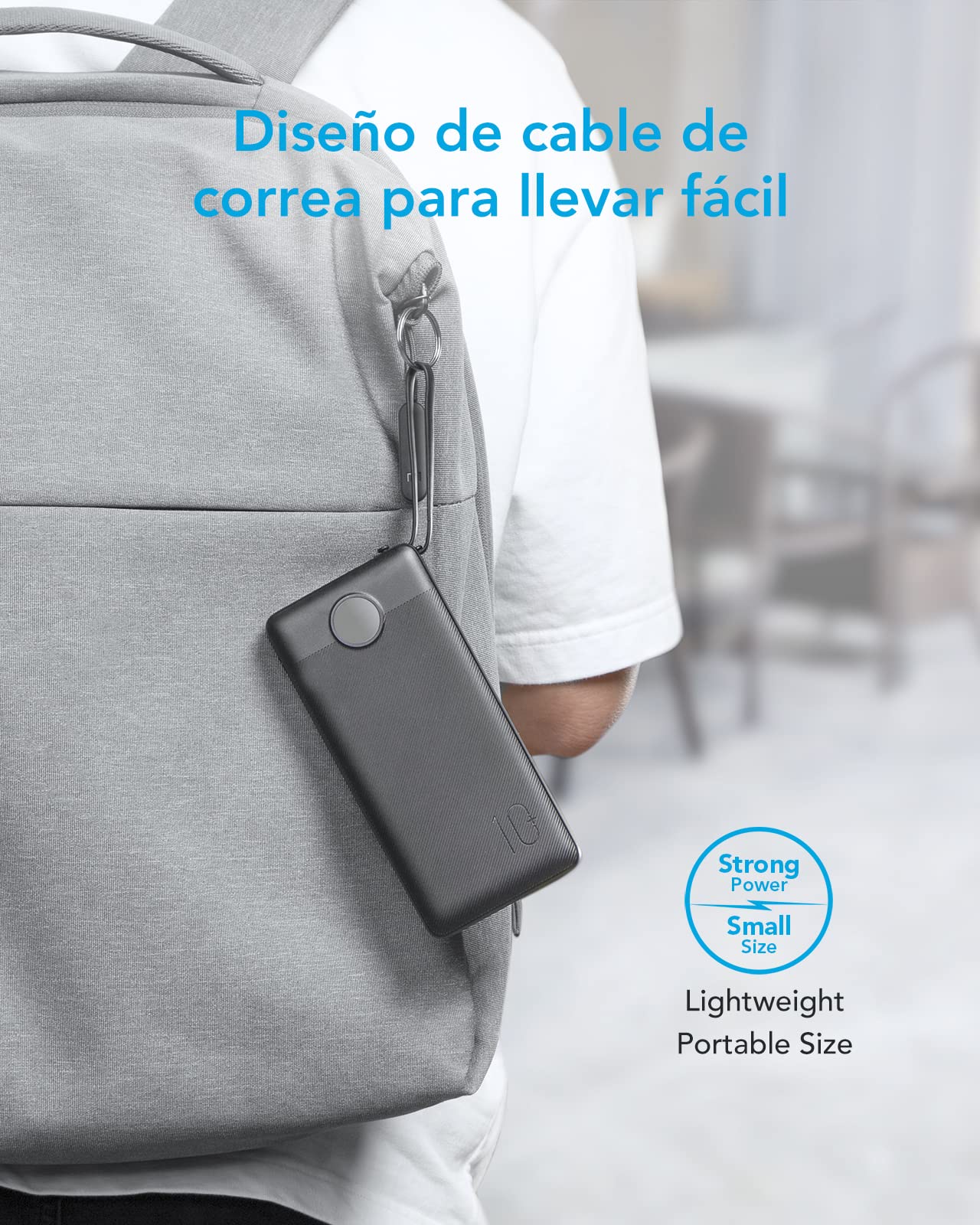 Batería Externa MOFIT 10000mAh Negra con Cables Integrados y Pantalla LED