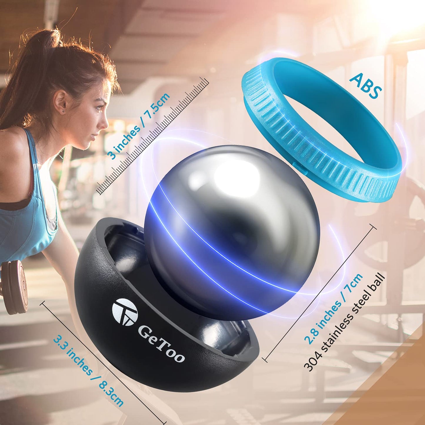 GeToo Cryosphere - Rodillo de masaje en frío con criosfera de 2,8 pulgadas para masaje de frío de 6 horas, bola de balanceo desmontable, rodillo de hielo para masaje de tejido profundo, azul y negro