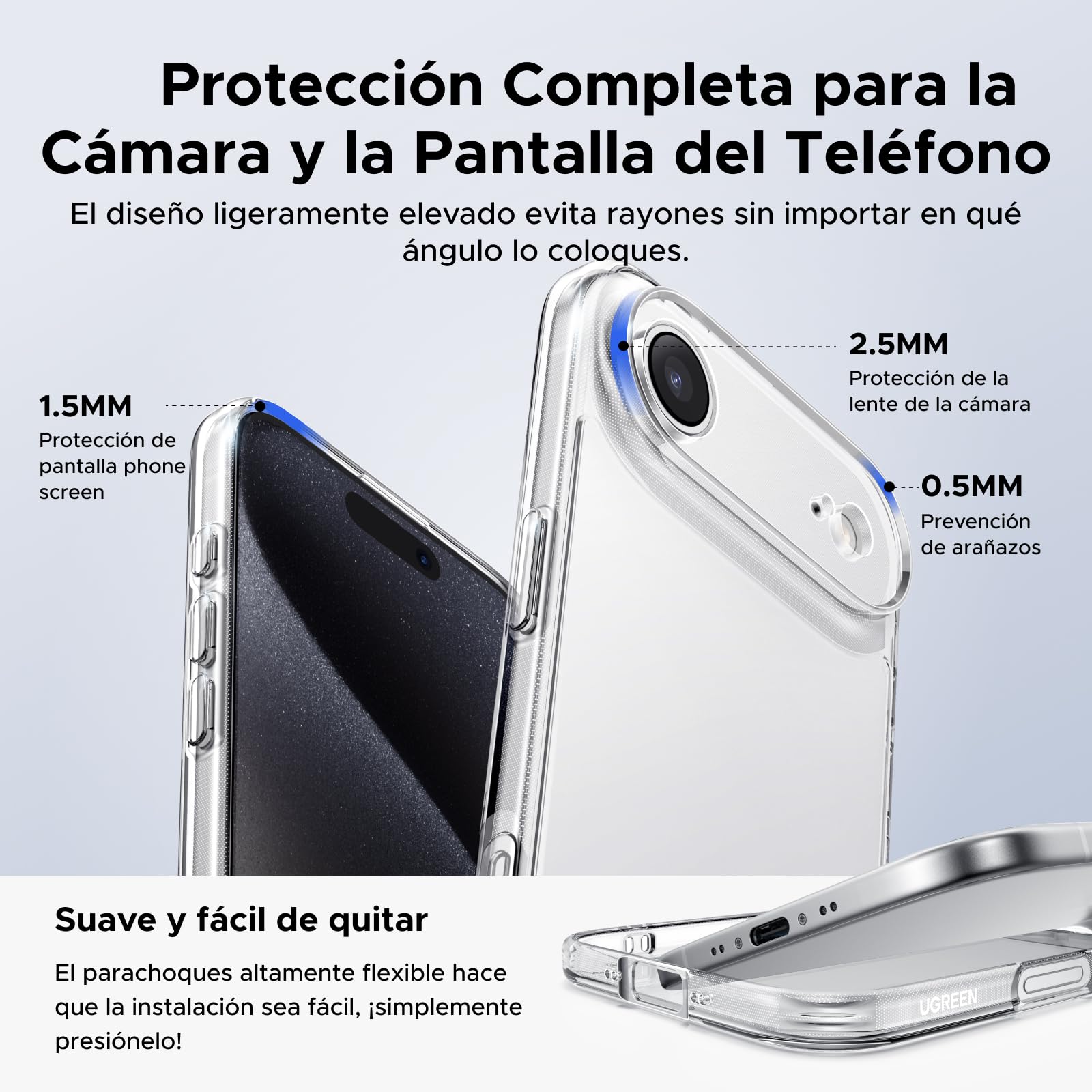 UGREEN Funda para iPhone Air, Transparente Carcasa de TPU, Anti-Amarillo Case, SGS 1.2 m Protección Anti-caídas, HD Bordes Suaves, Antiarañazos, Alta Transparencia con Cámaras Cubiertas