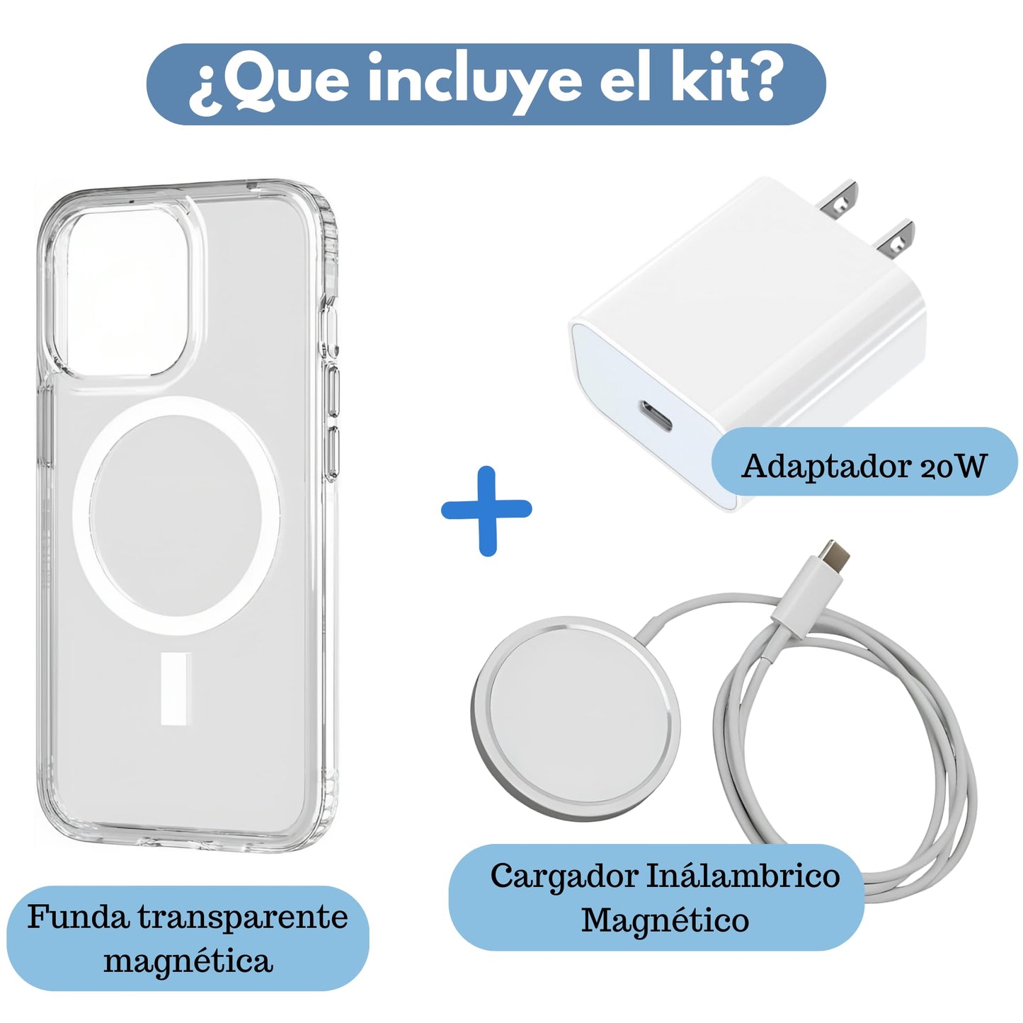 Kit Funda Protectora MR. GADGETS Transparente Carga Rápida Magnético Antigolpes para iPhone