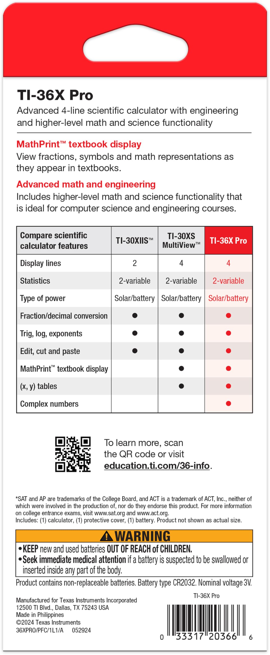 Calculadora Científica Texas Instruments TI-36X Pro para Ingeniería