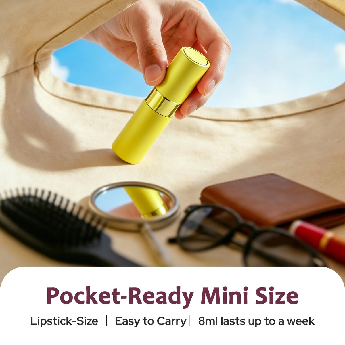 LISAPACK Botella atomizadora de perfume de 8 ml para viajes, dispensador de colonia recargable vacía, pulverizador portátil (amarillo)