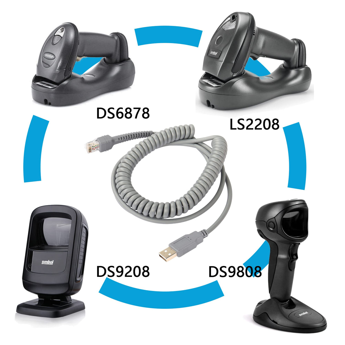 Cable de Extensión Espiral USB a RJ45 SinLoon para Escáner de Código de Barras 3M