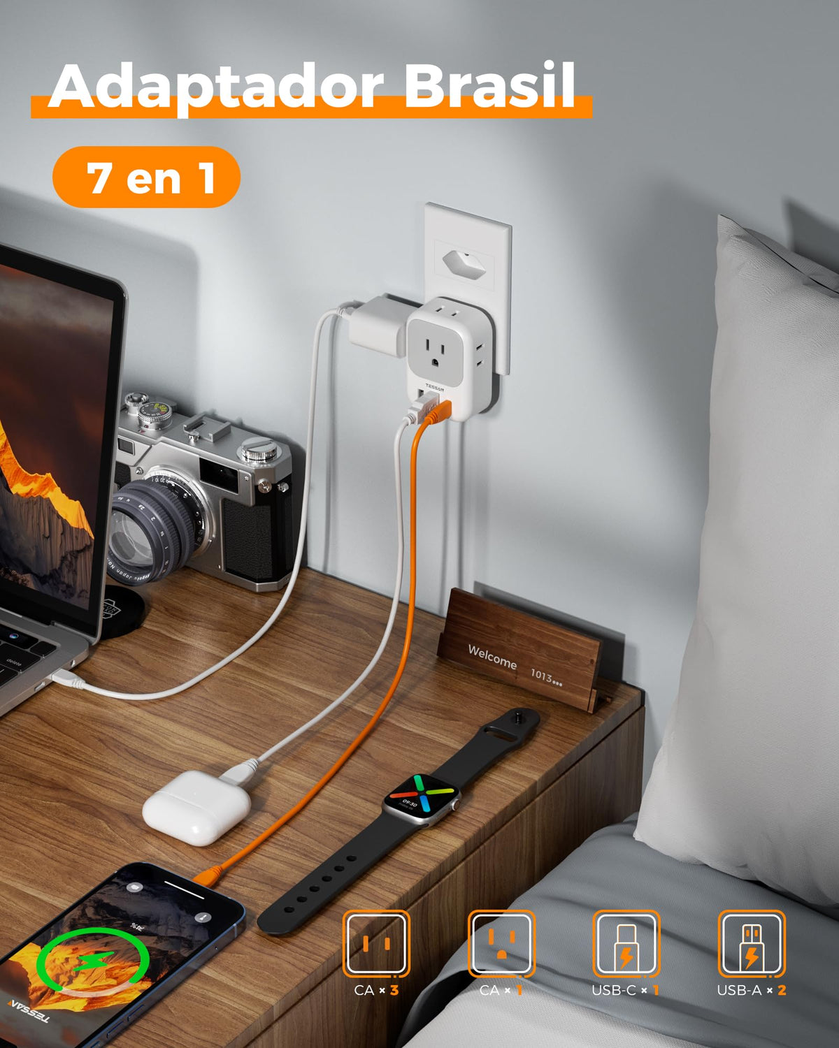 Adaptador de Viaje TESSAN Brasil Enchufe Brasileño