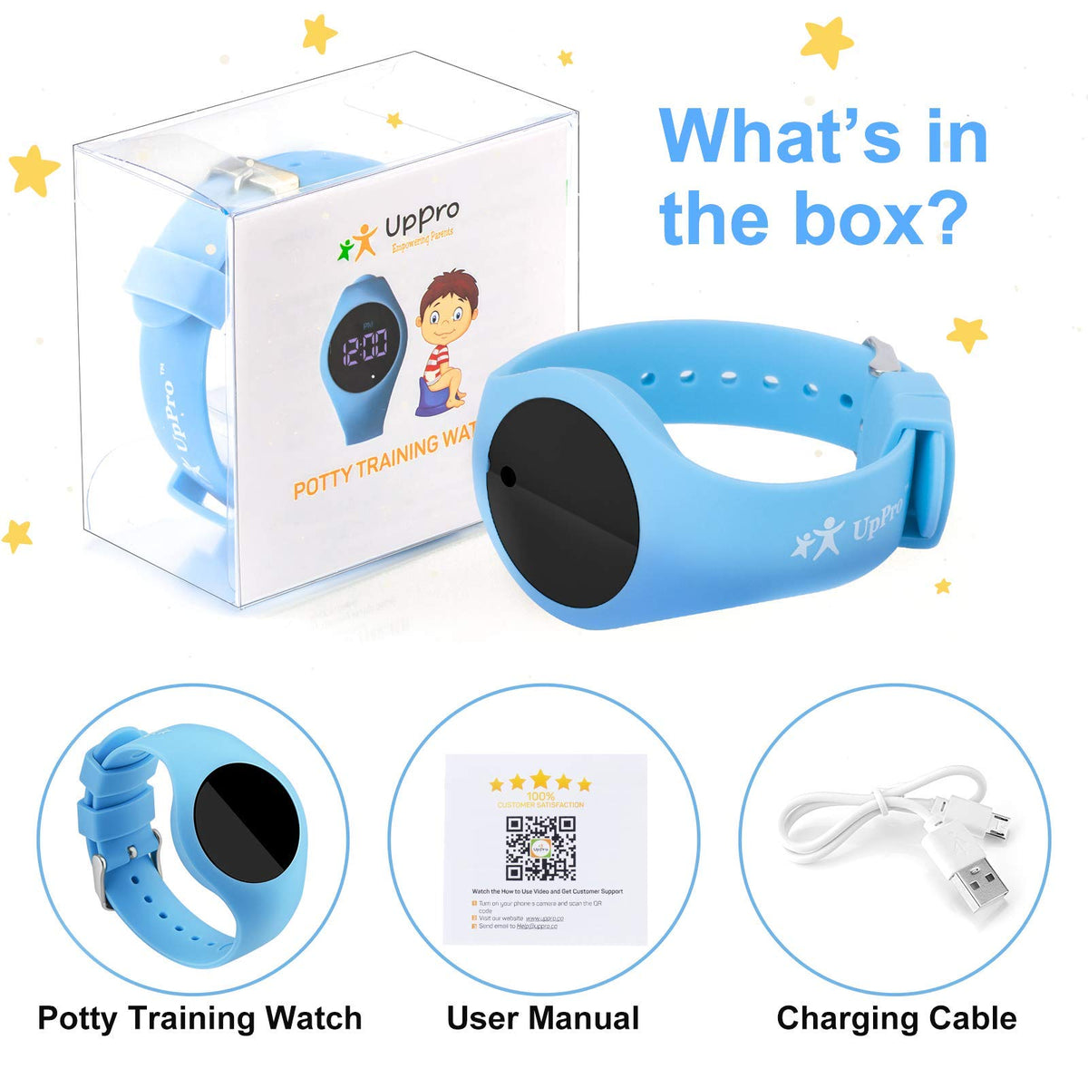UpPro - Reloj de entrenamiento con temporizador de cuenta atrás, recargable y resistente al agua para niños y niñas, color azul