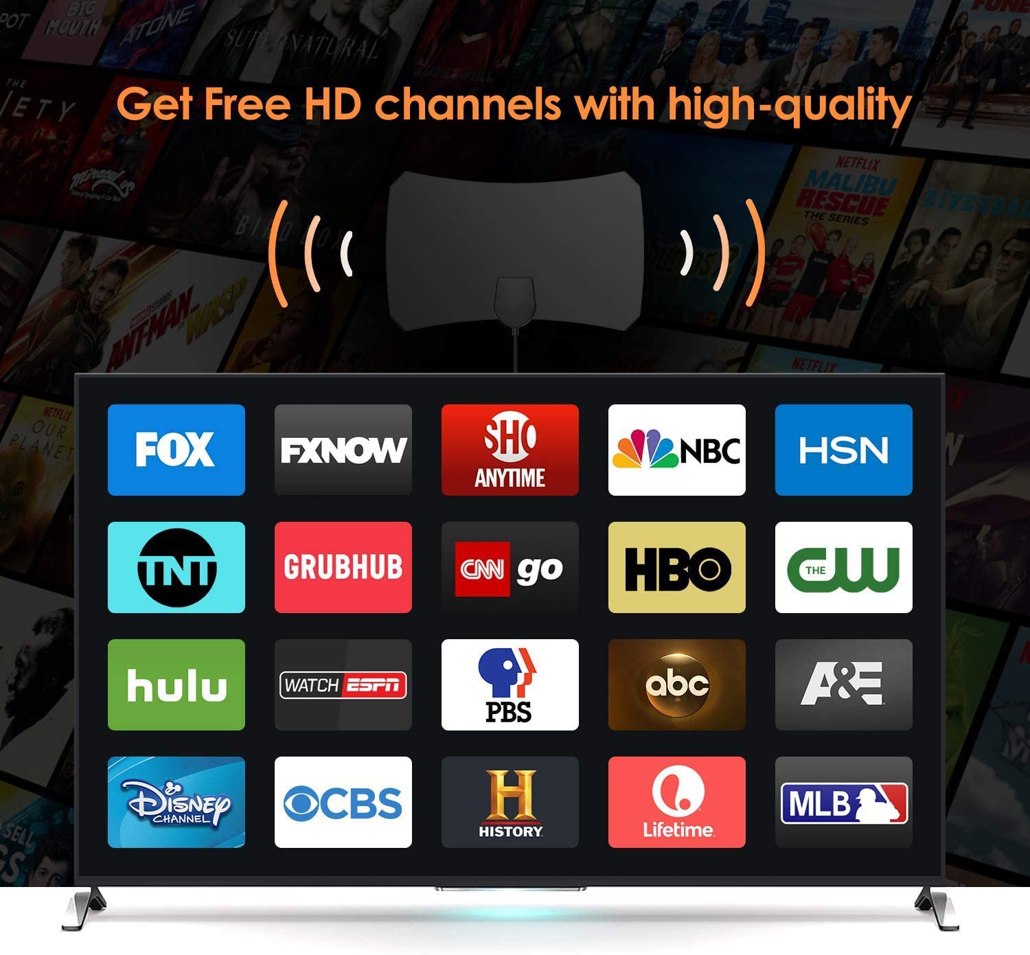 Fotgear Antena de TV Digital, Antena HDTV Interior con Excelente Rendimiento para TDT Digital y señales de TV Analógicas, 4K 1080P, Antena de Ventana con Amplificador de señal