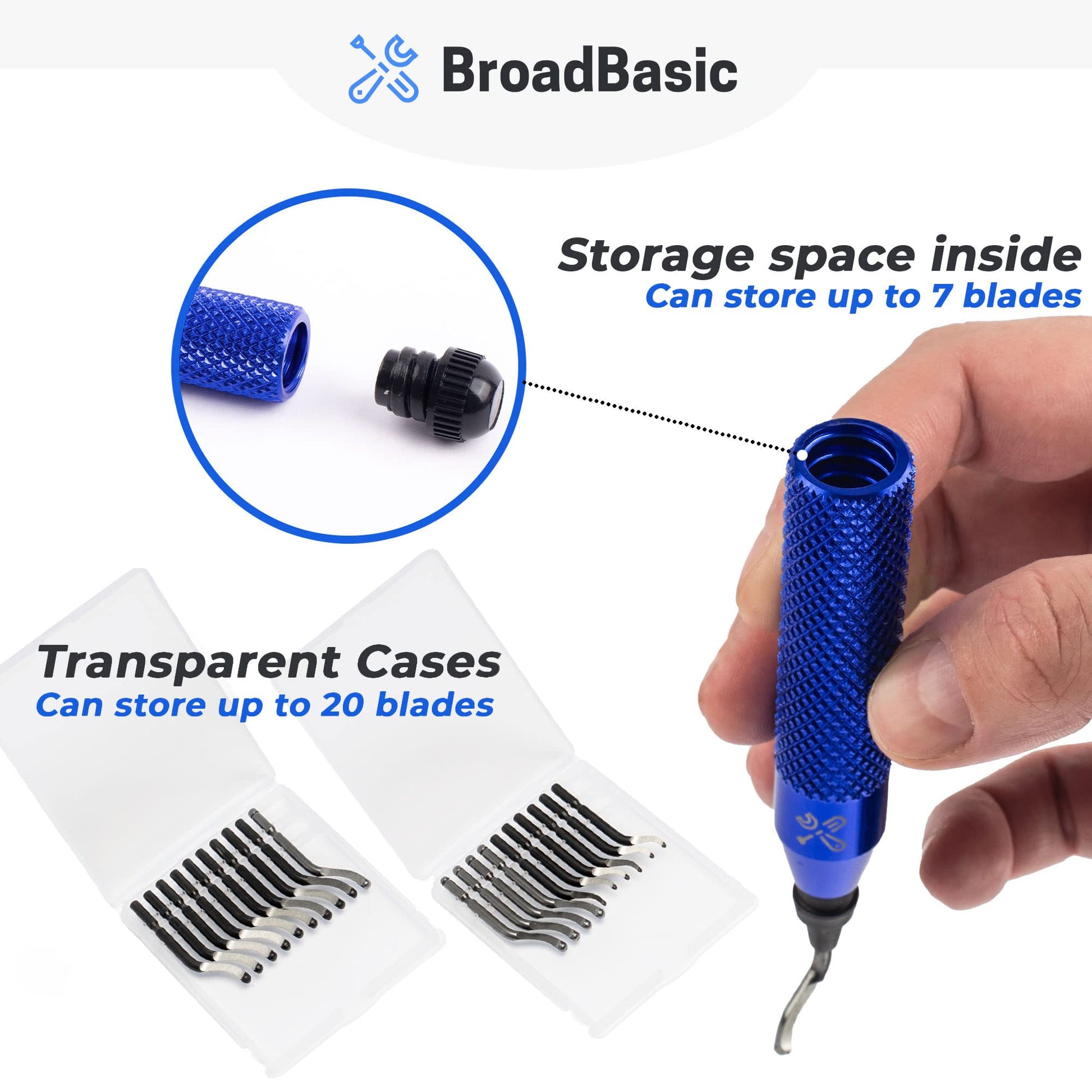 BroadBasic - Kit de herramientas de desbarbado con 20 cuchillas de acero de alta velocidad | Rebabas de borde para metal, tubería de plomería de PVC, impresión 3D, plástico, cobre, arte de resina